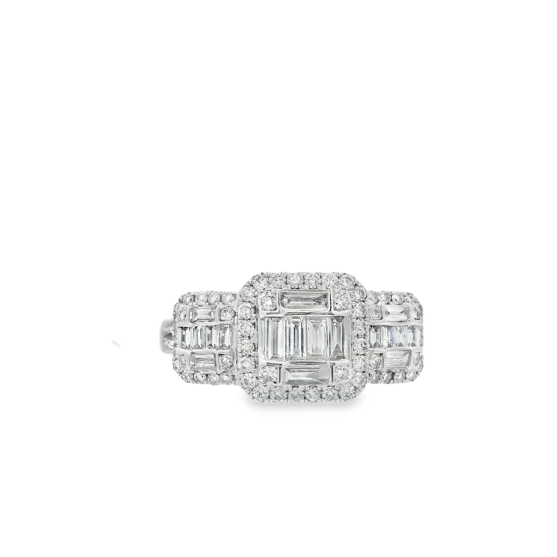 0.95Ct Round/Baguette Diamond 14K White Gold Ring