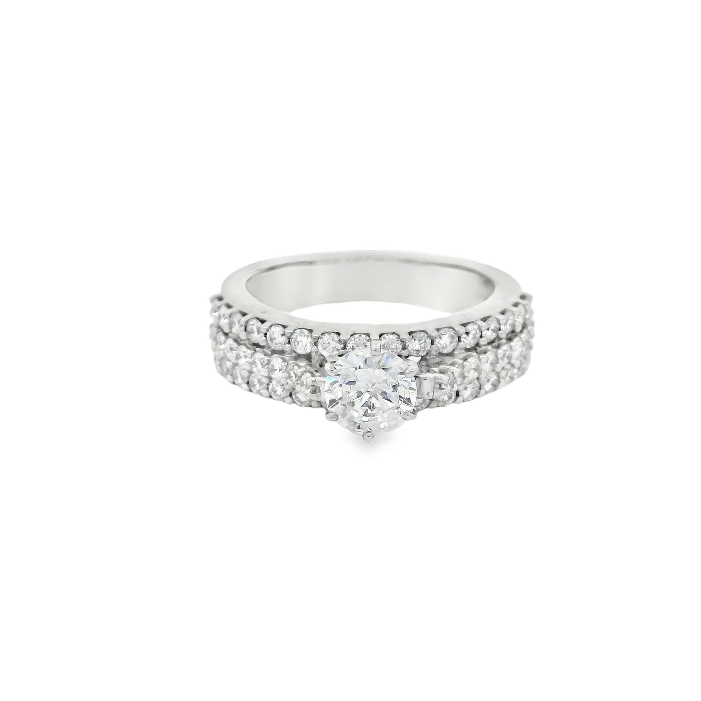 Brilliant Round-Cut Diamond Ring with three rows small diamonds (0.79 Carat)