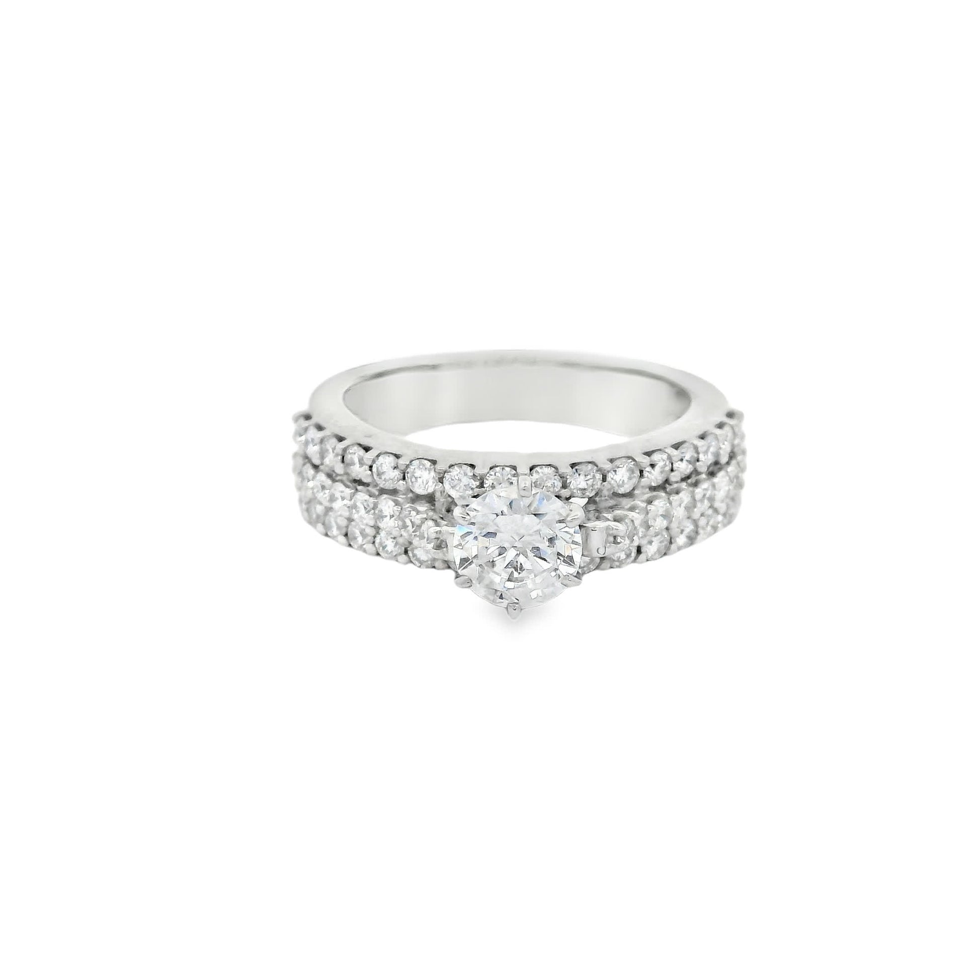 Brilliant Round-Cut Diamond Ring with three rows small diamonds (0.79 Carat)