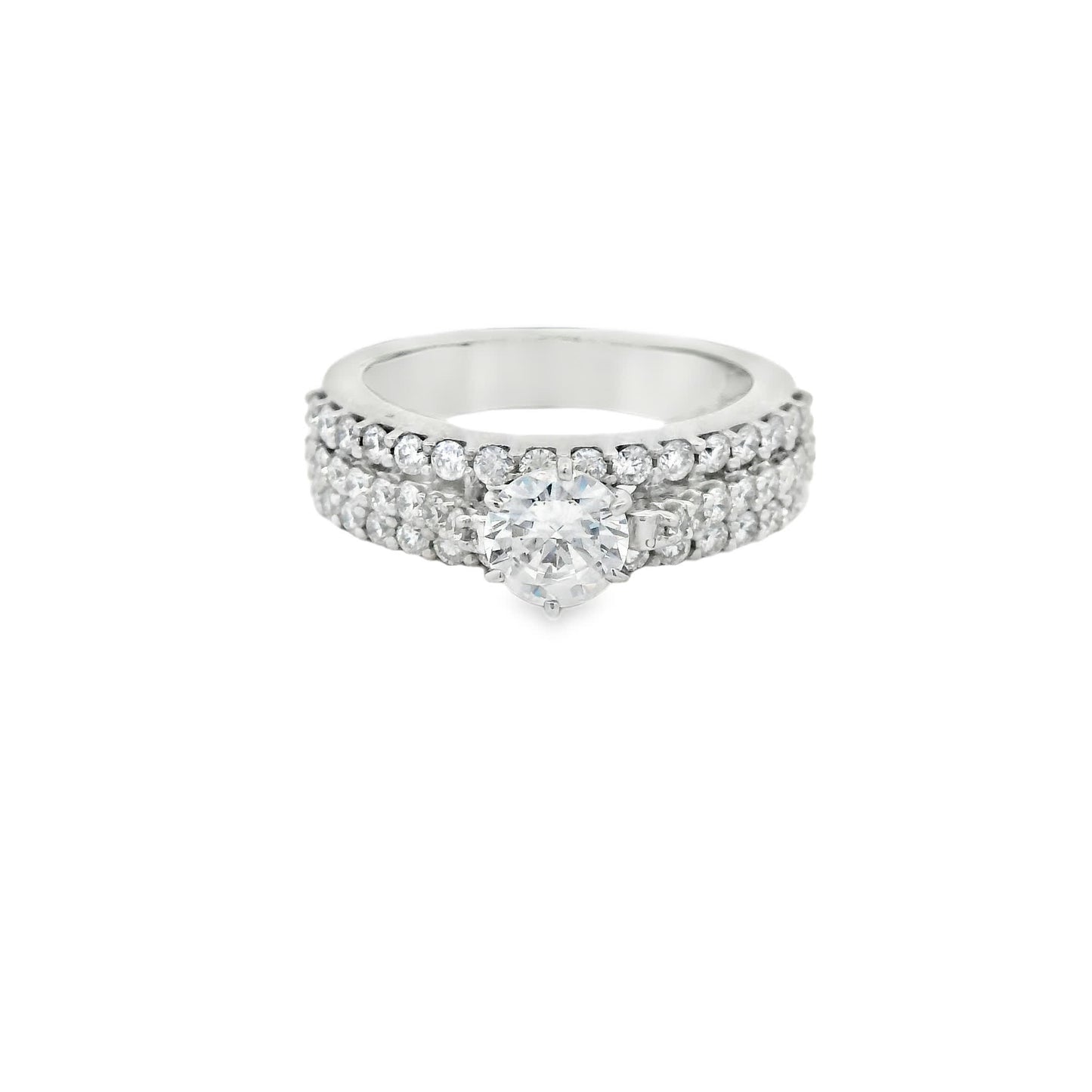 Brilliant Round-Cut Diamond Ring with three rows small diamonds (0.79 Carat)