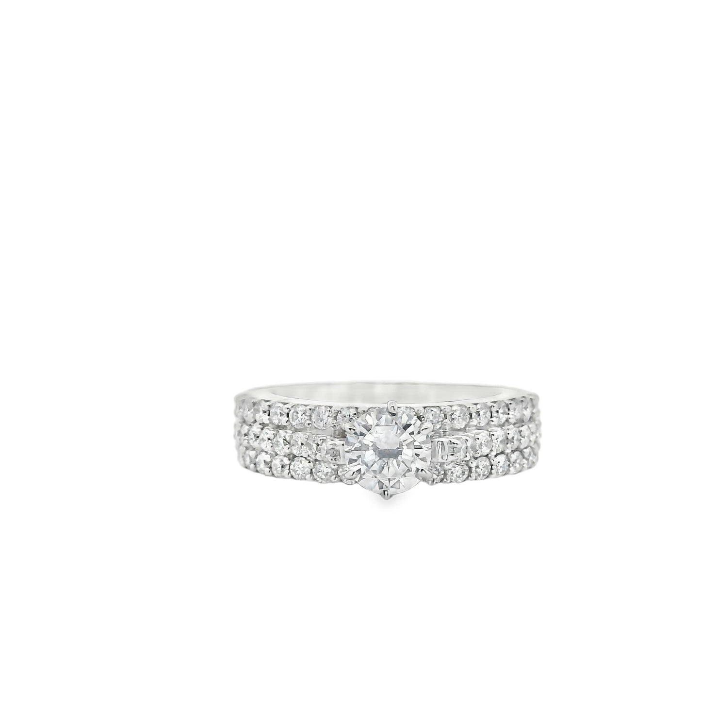 Brilliant Round-Cut Diamond Ring with three rows small diamonds (0.79 Carat)