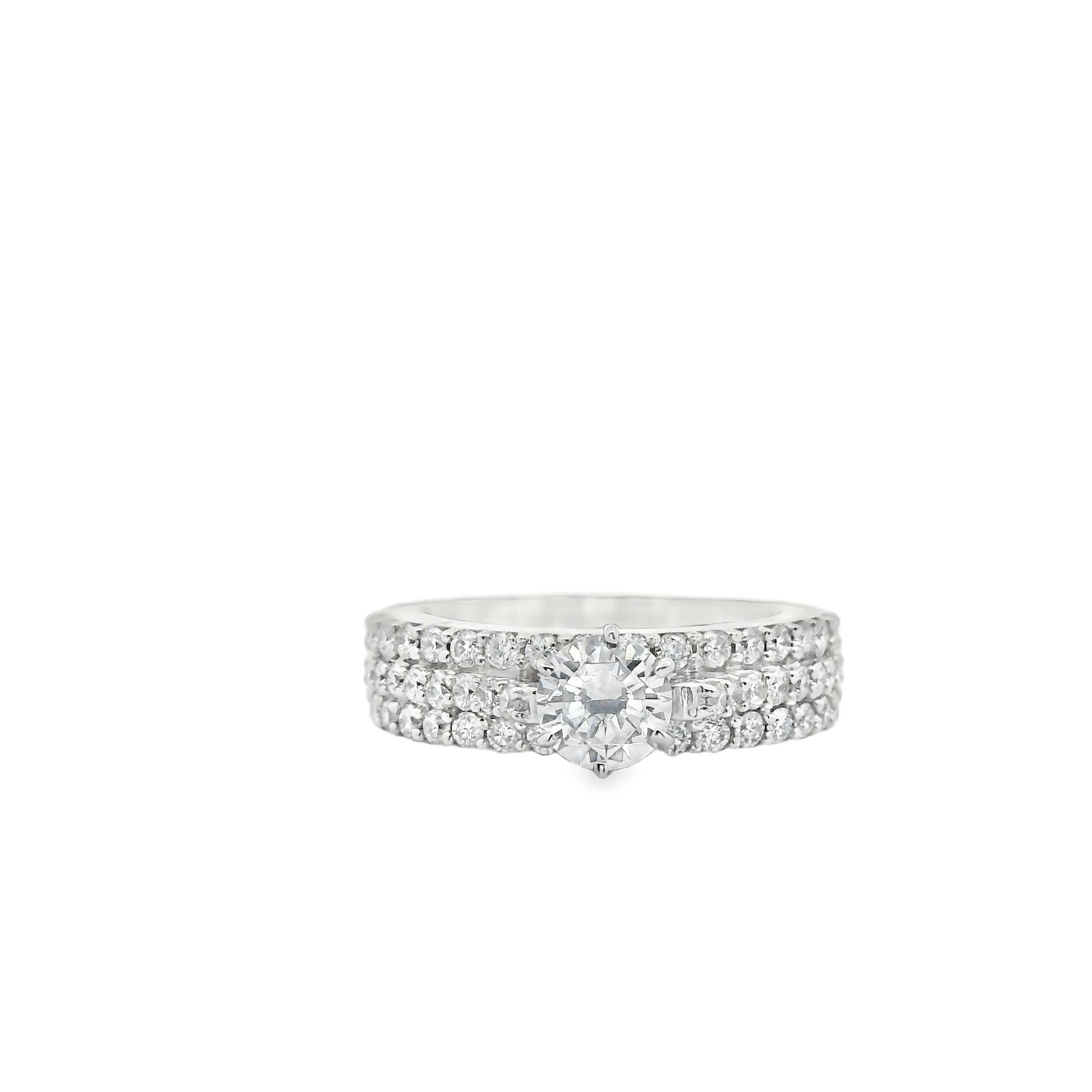 Brilliant Round-Cut Diamond Ring with three rows small diamonds (0.79 Carat)