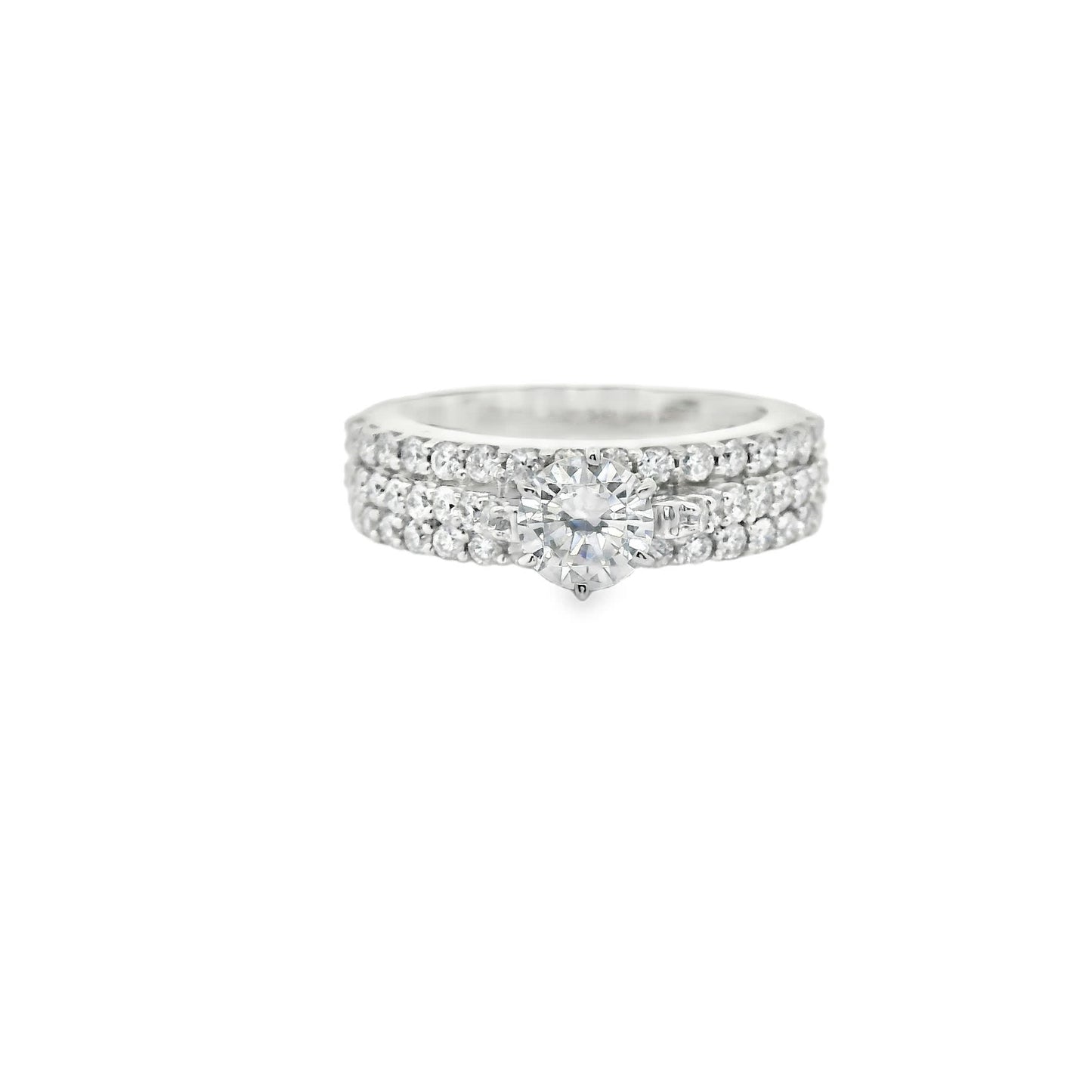 Brilliant Round-Cut Diamond Ring with three rows small diamonds (0.79 Carat)