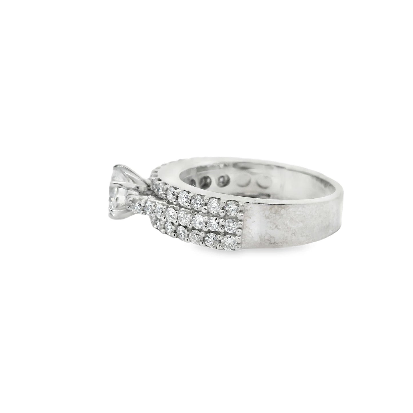Brilliant Round-Cut Diamond Ring with three rows small diamonds (0.79 Carat)