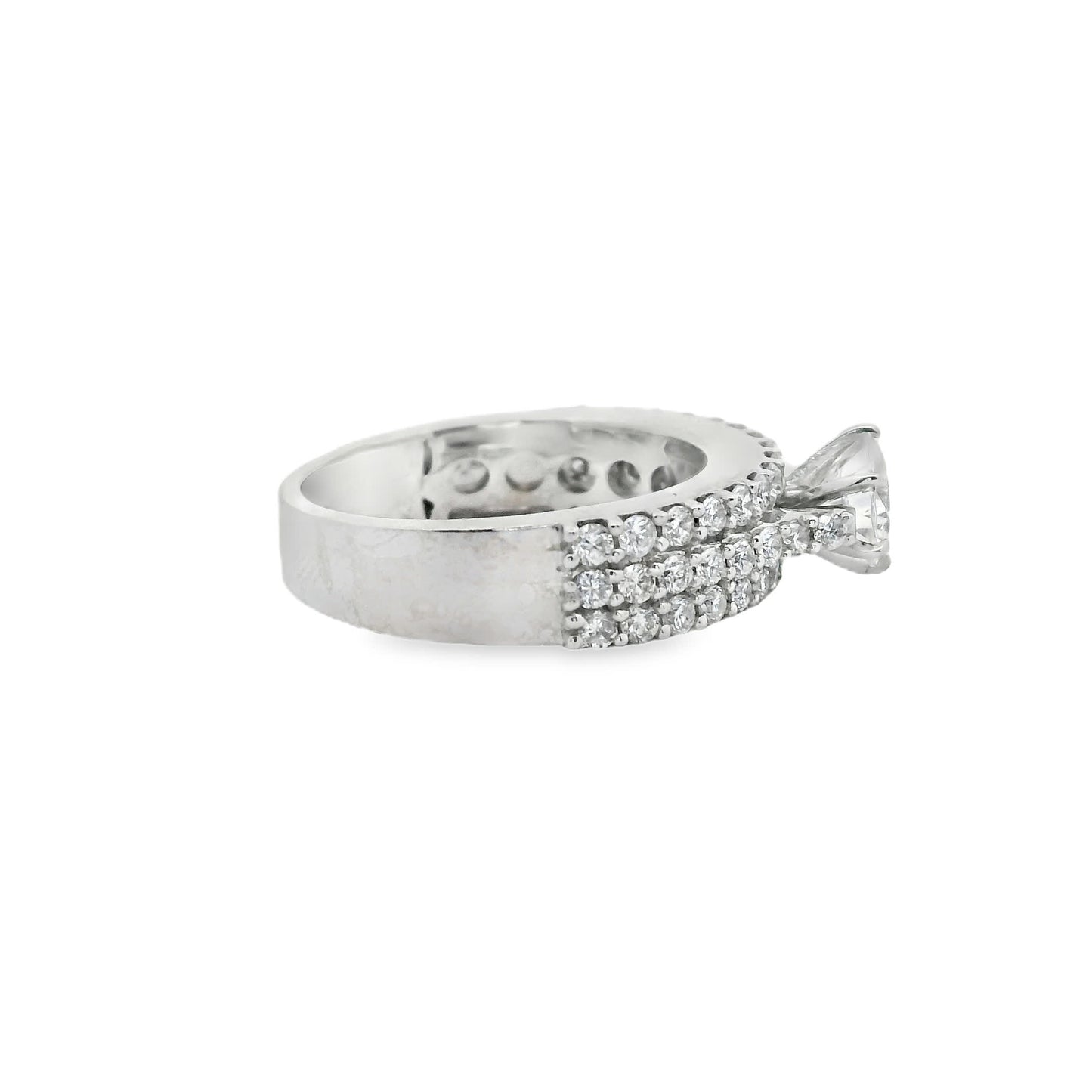 Brilliant Round-Cut Diamond Ring with three rows small diamonds (0.79 Carat)