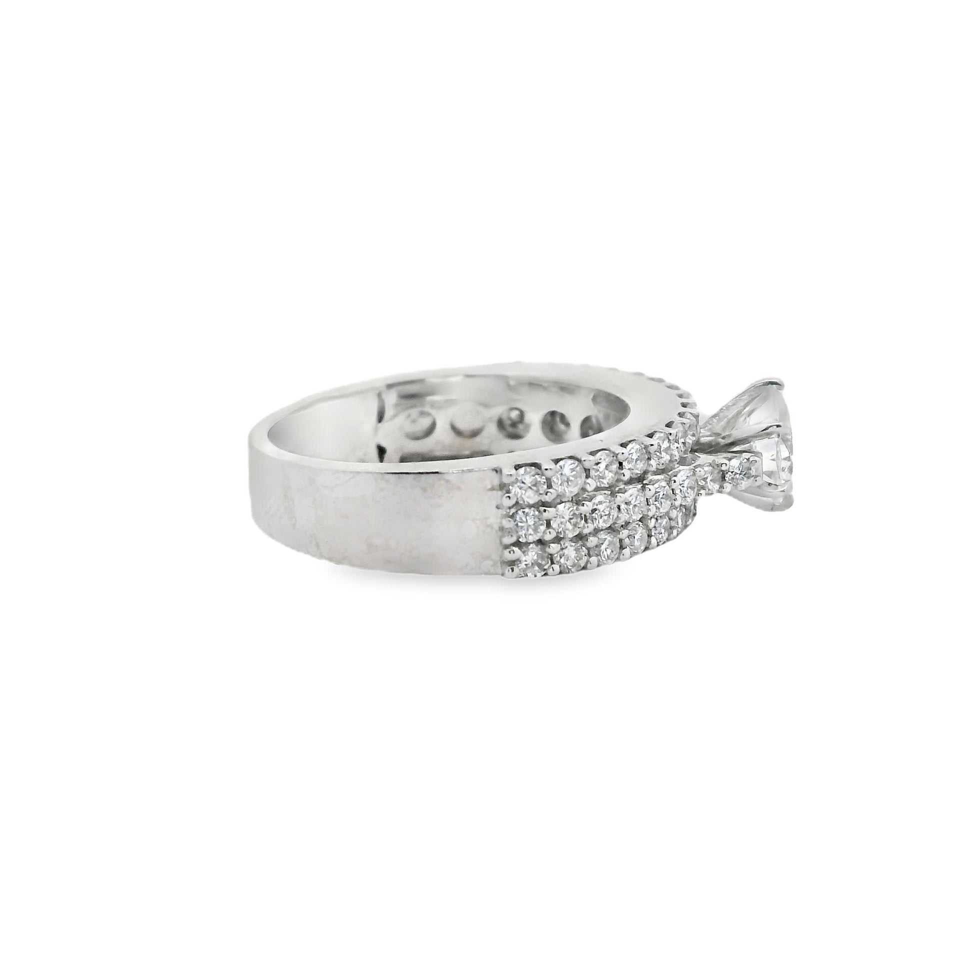 Brilliant Round-Cut Diamond Ring with three rows small diamonds (0.79 Carat)