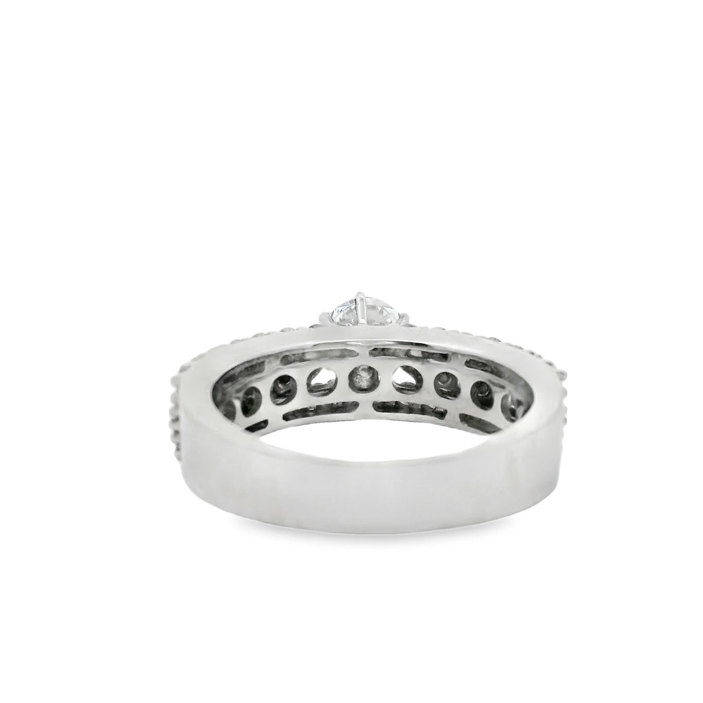 Brilliant Round-Cut Diamond Ring with three rows small diamonds (0.79 Carat)
