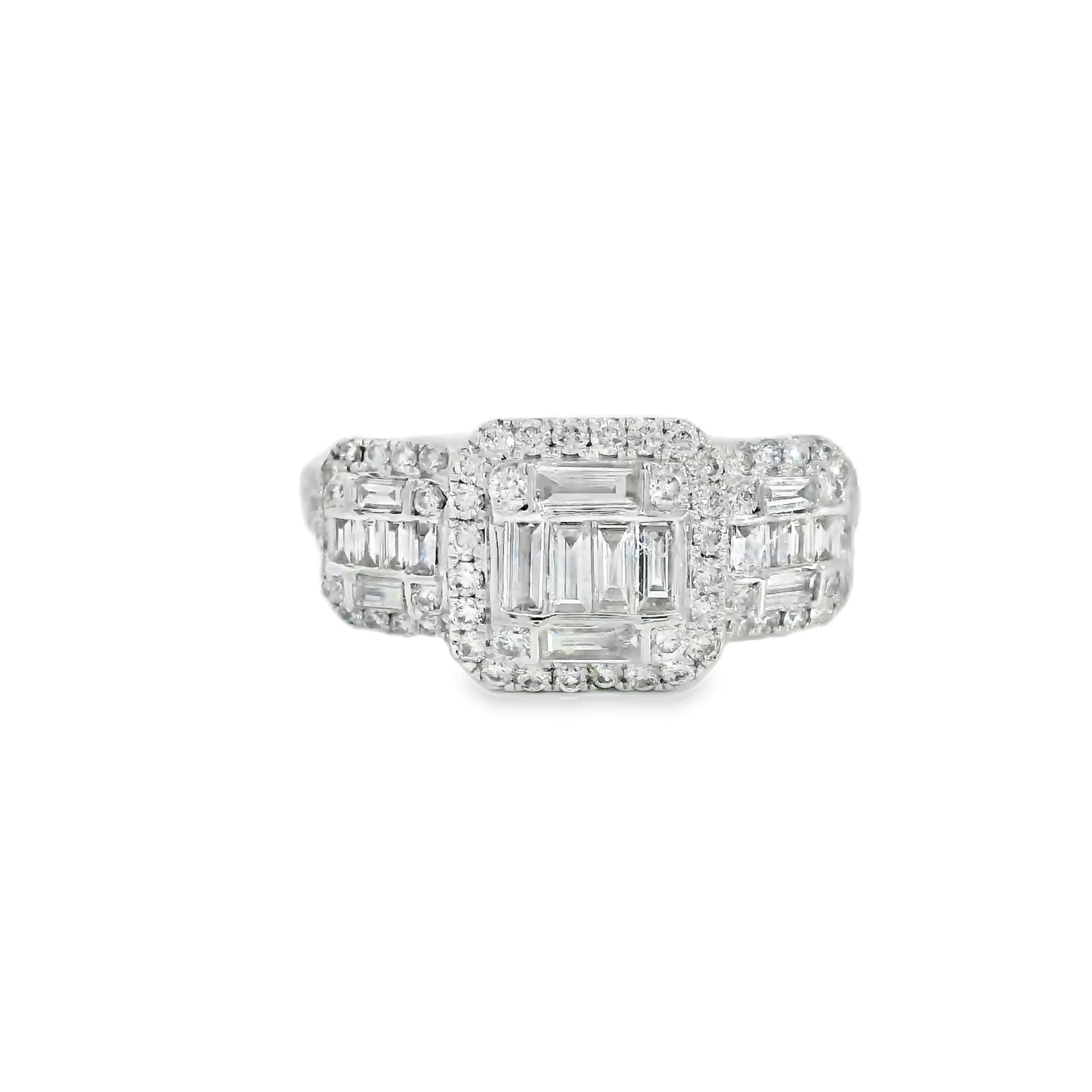 0.95Ct Round/Baguette Diamond 14K White Gold Ring