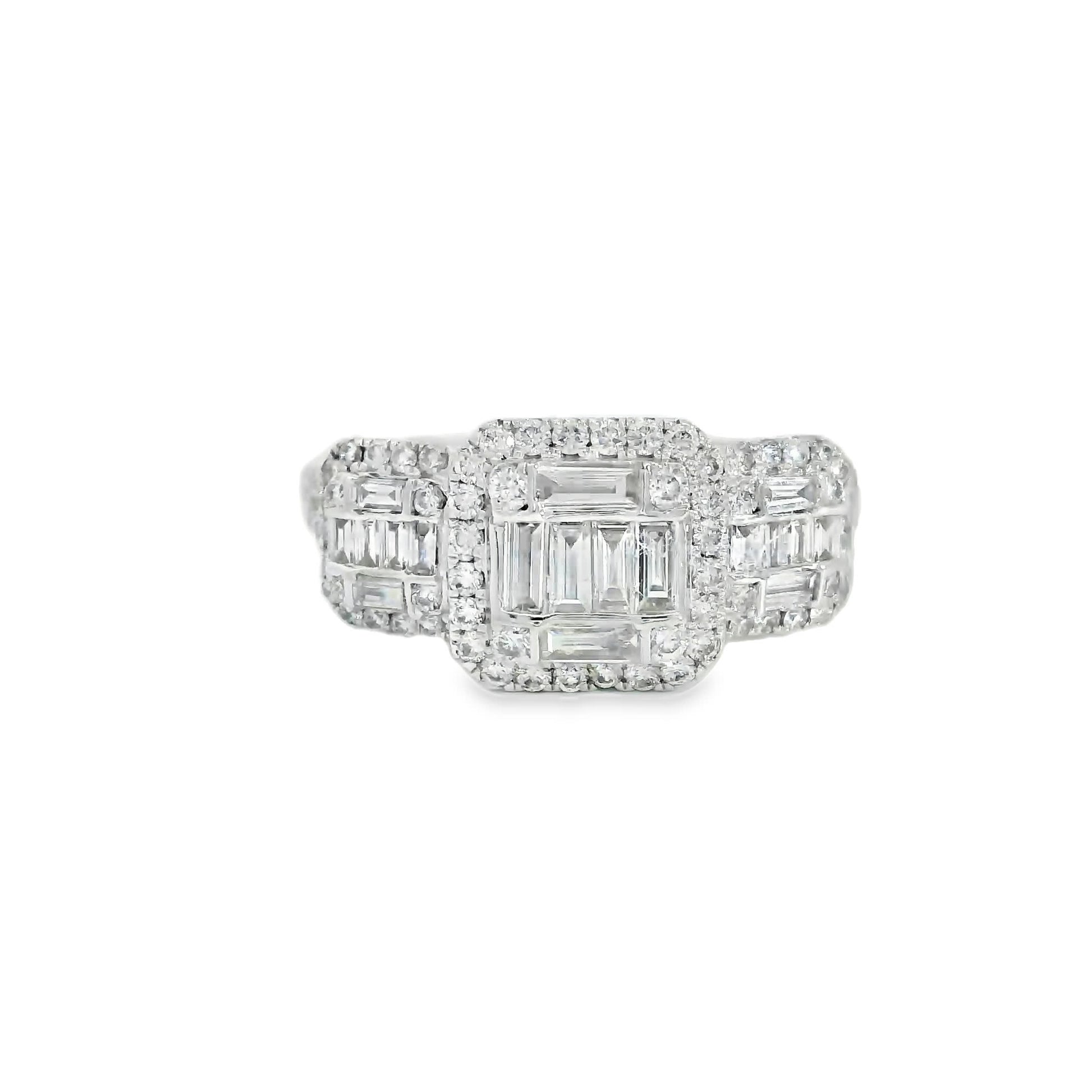 0.95Ct Round/Baguette Diamond 14K White Gold Ring