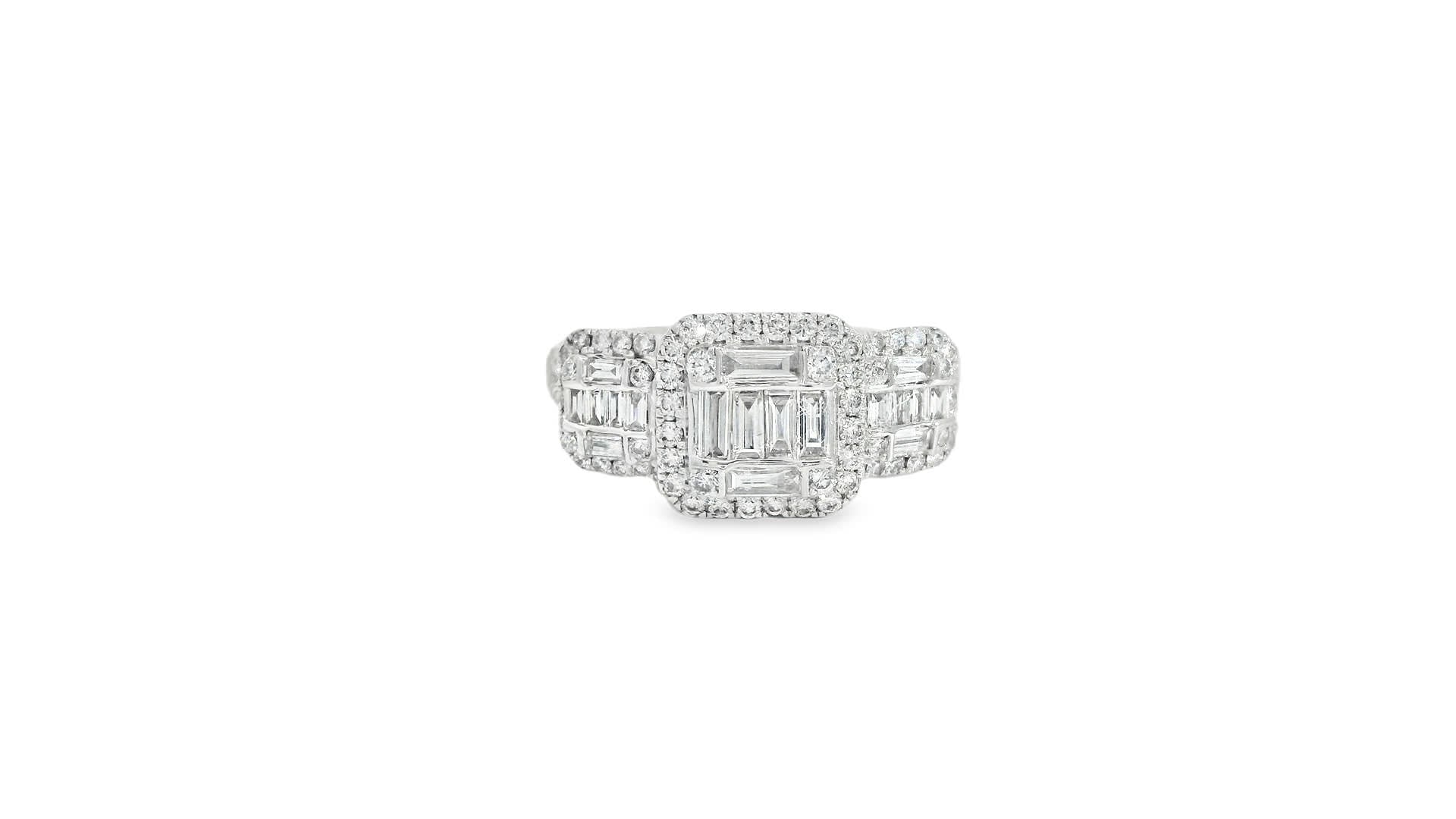 0.95Ct Round/Baguette Diamond 14K White Gold Ring
