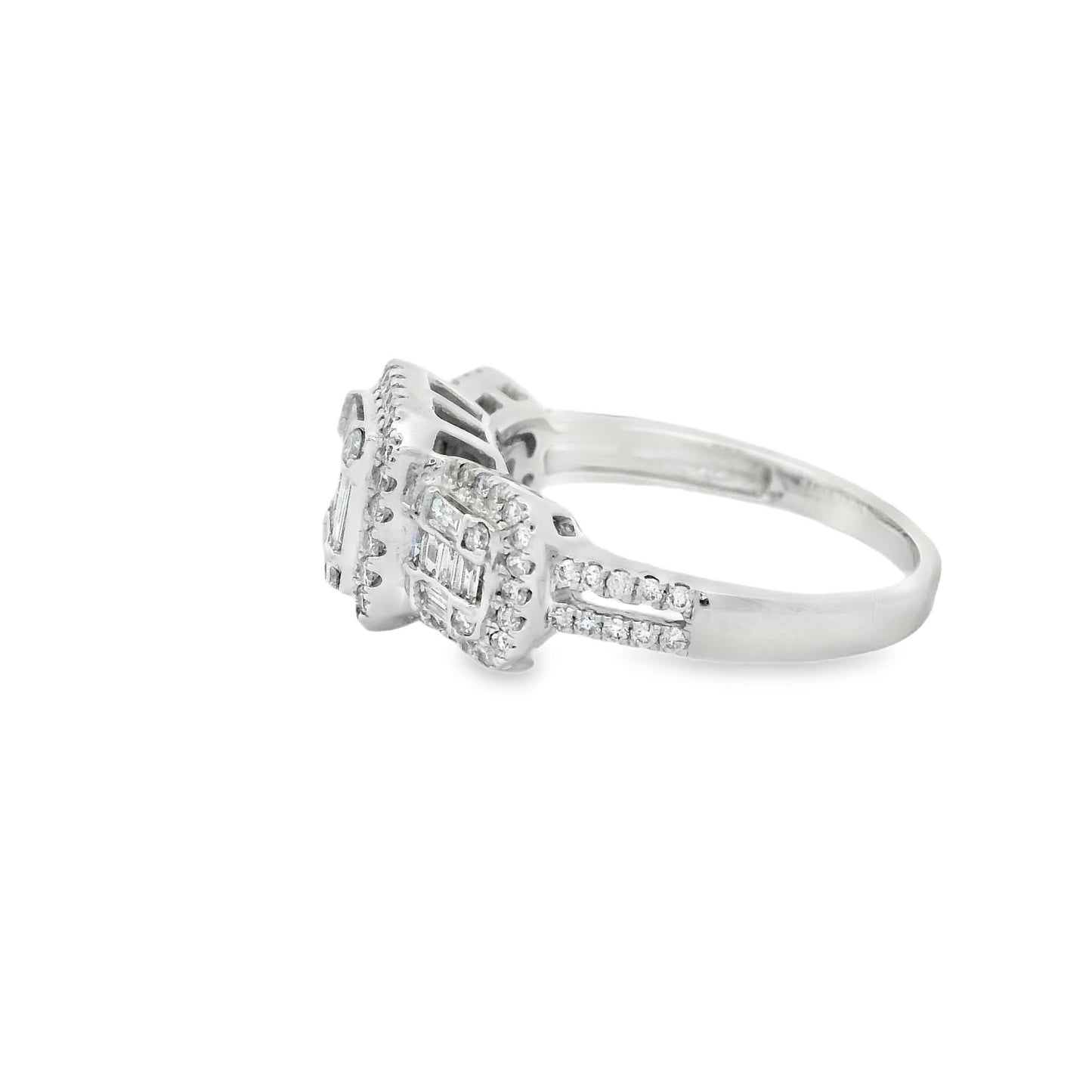 0.95Ct Round/Baguette Diamond 14K White Gold Ring