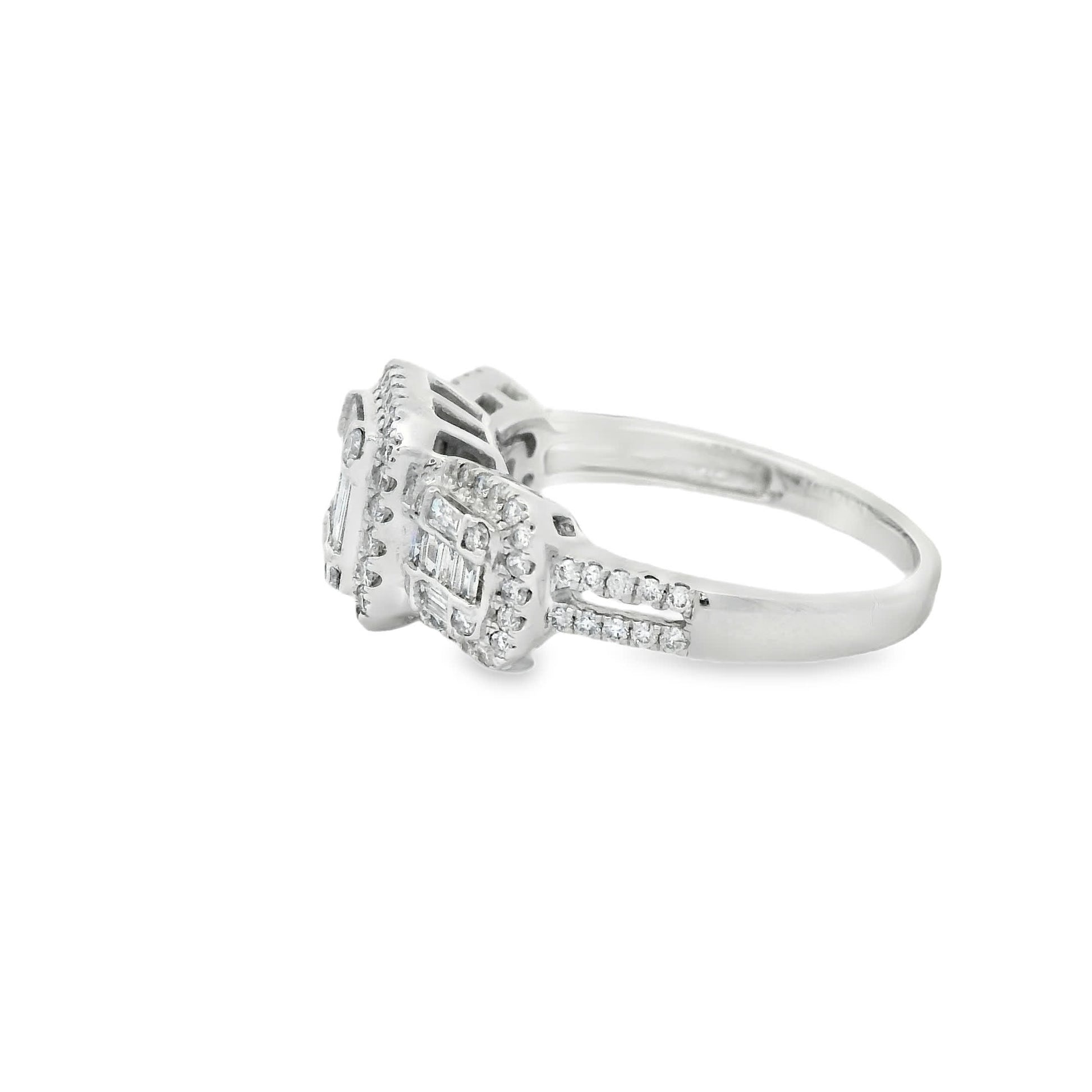 0.95Ct Round/Baguette Diamond 14K White Gold Ring