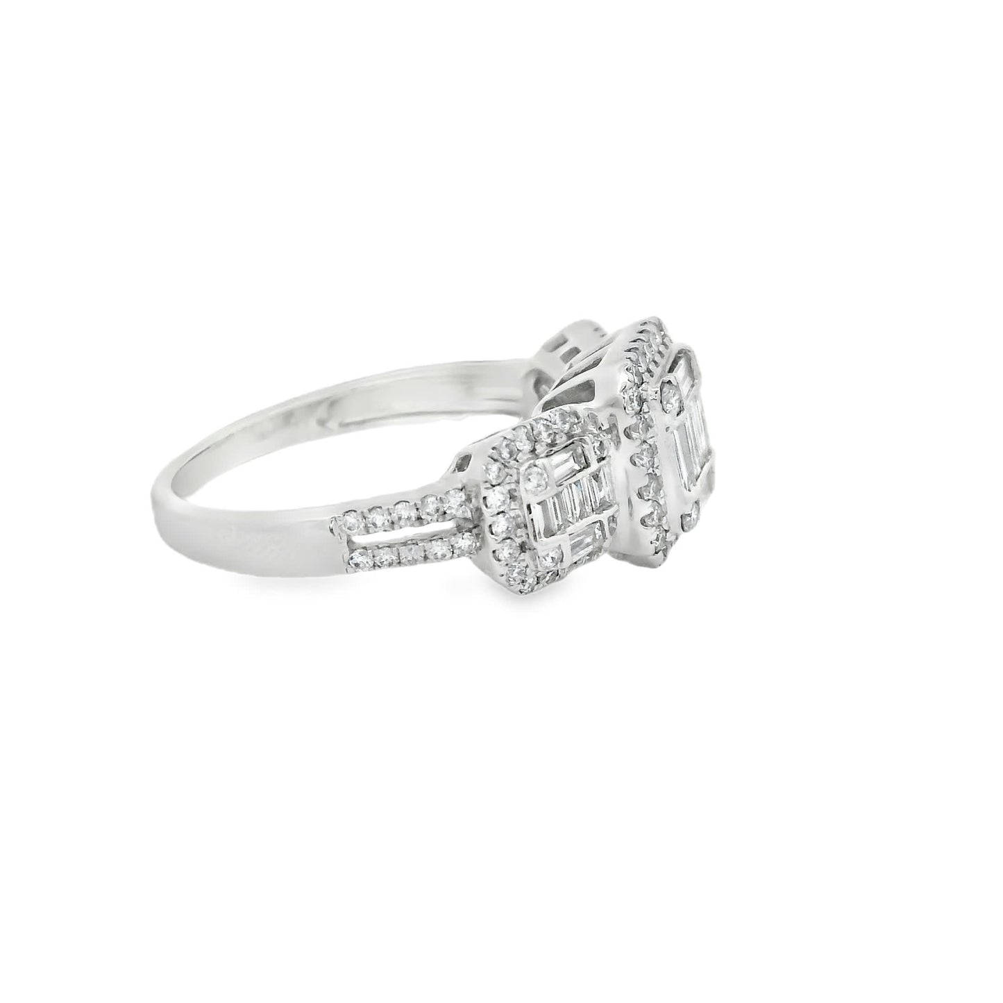 0.95Ct Round/Baguette Diamond 14K White Gold Ring