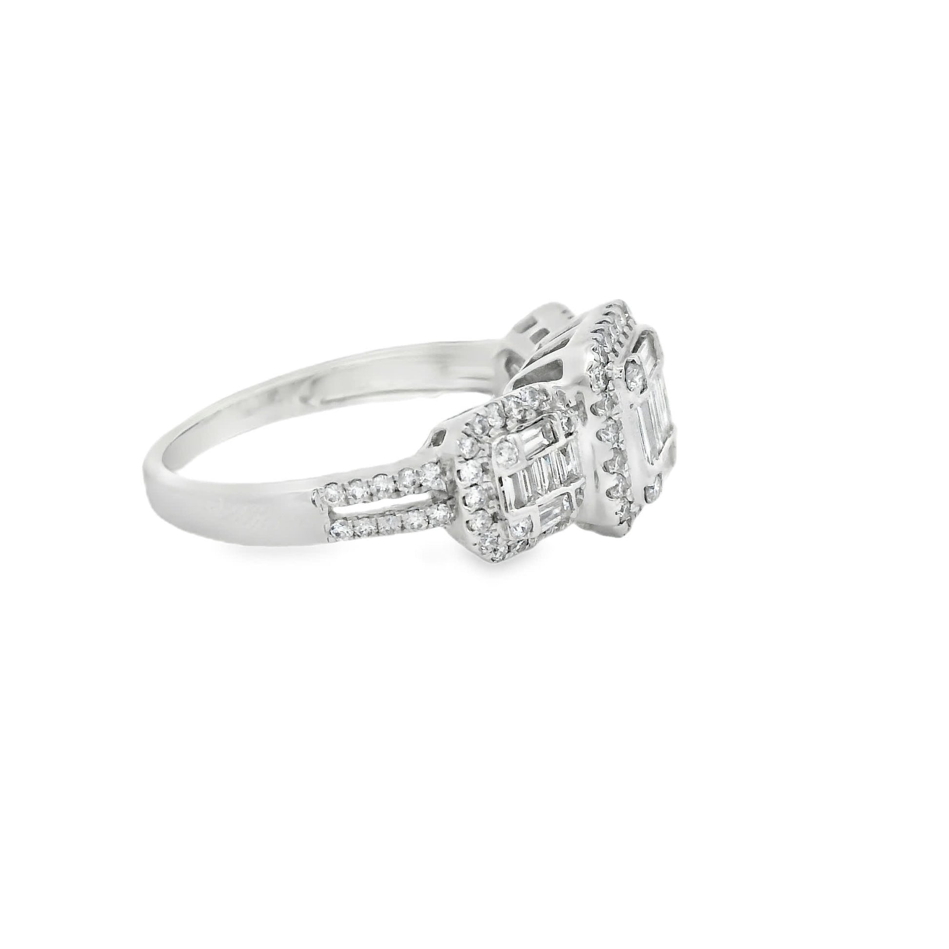 0.95Ct Round/Baguette Diamond 14K White Gold Ring