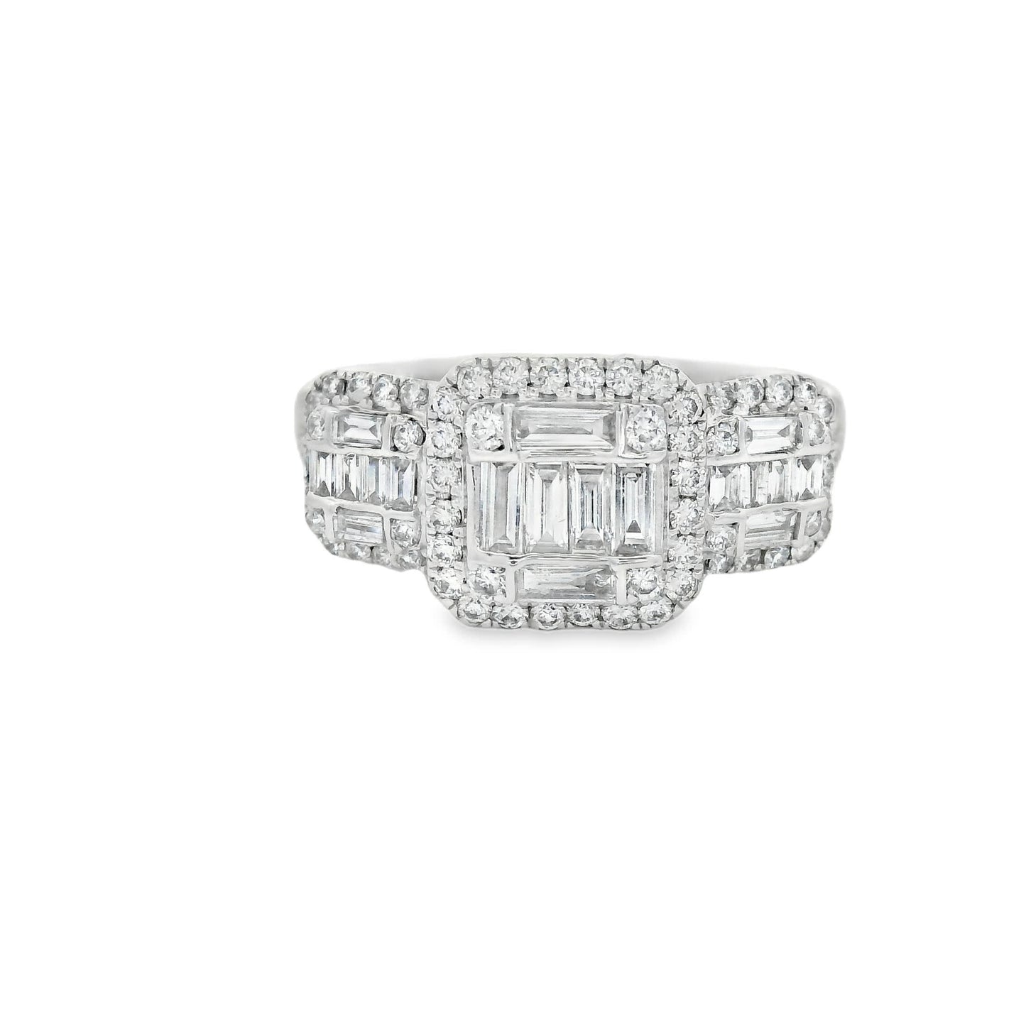 0.95Ct Round/Baguette Diamond 14K White Gold Ring