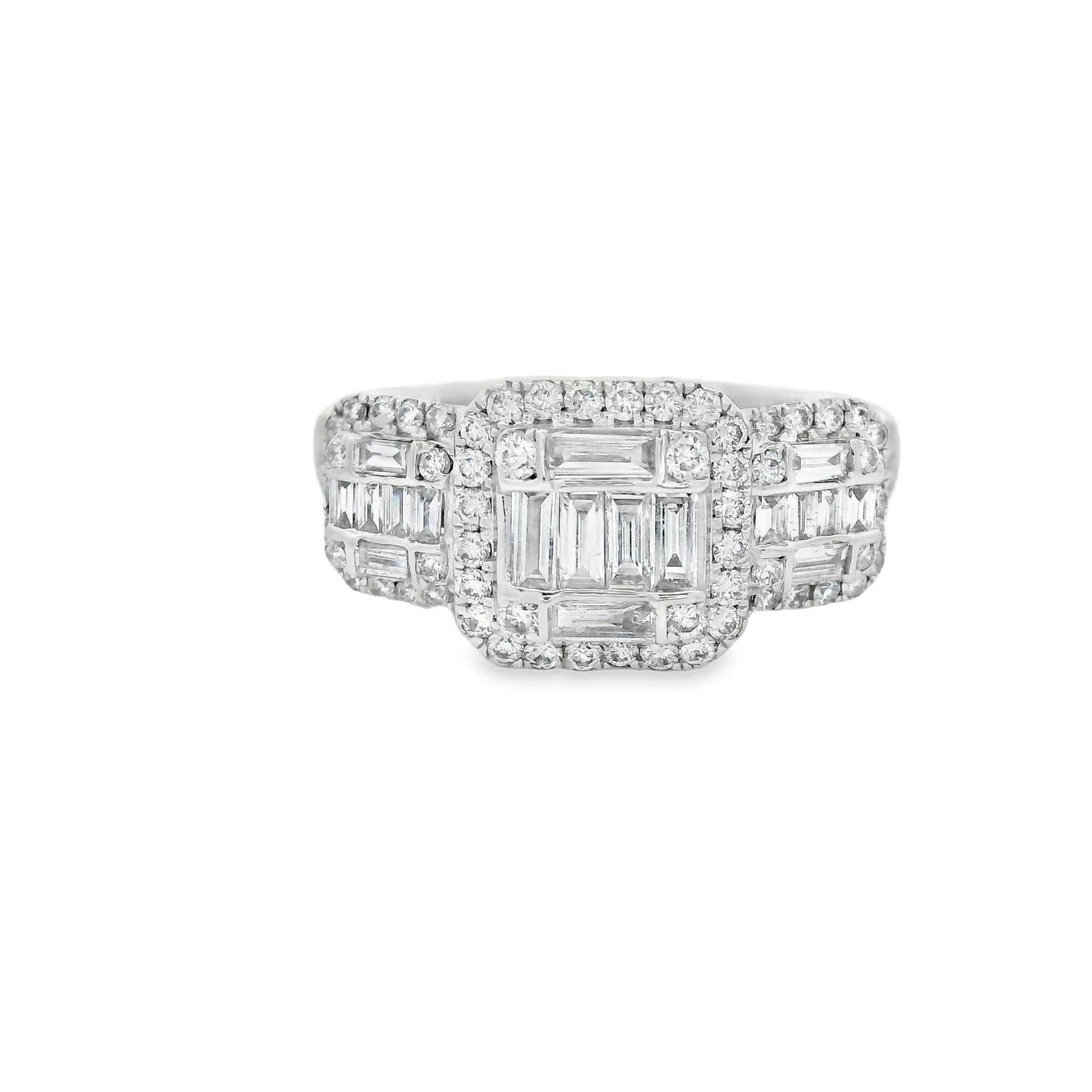 0.95Ct Round/Baguette Diamond 14K White Gold Ring