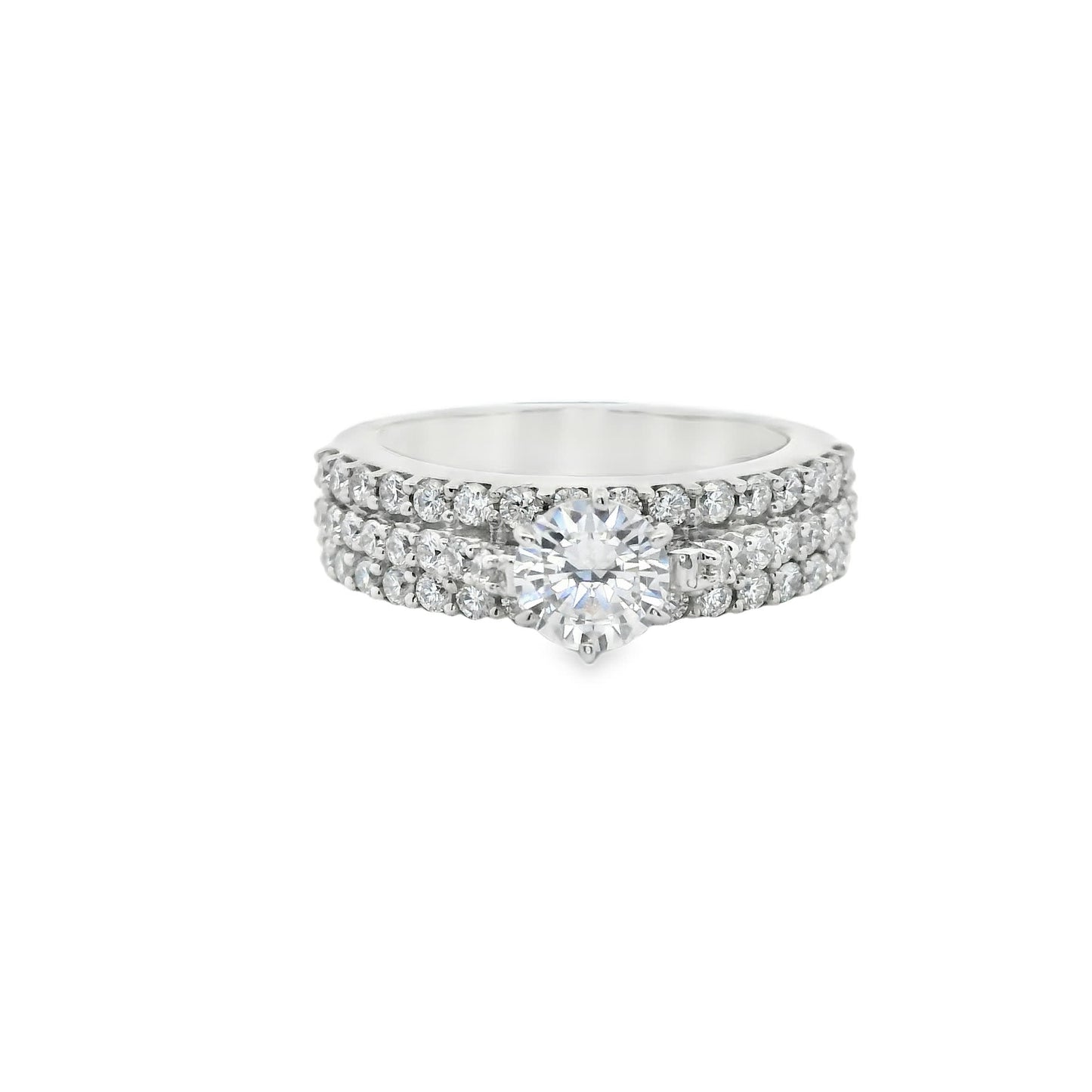 Brilliant Round-Cut Diamond Ring with three rows small diamonds (0.79 Carat)
