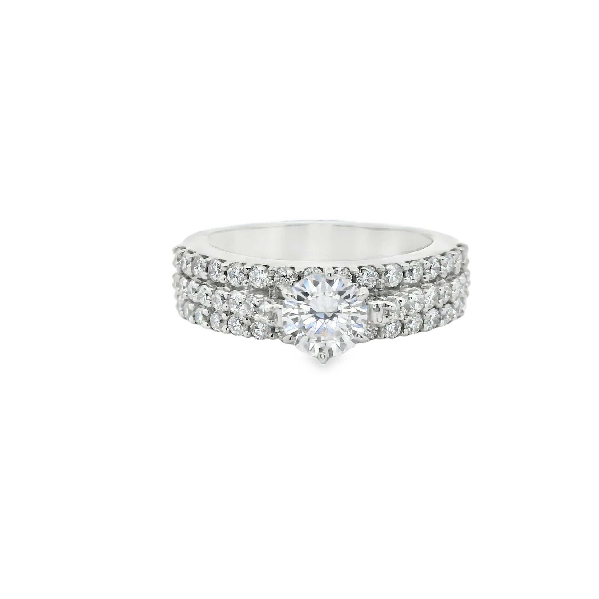 Brilliant Round-Cut Diamond Ring with three rows small diamonds (0.79 Carat)