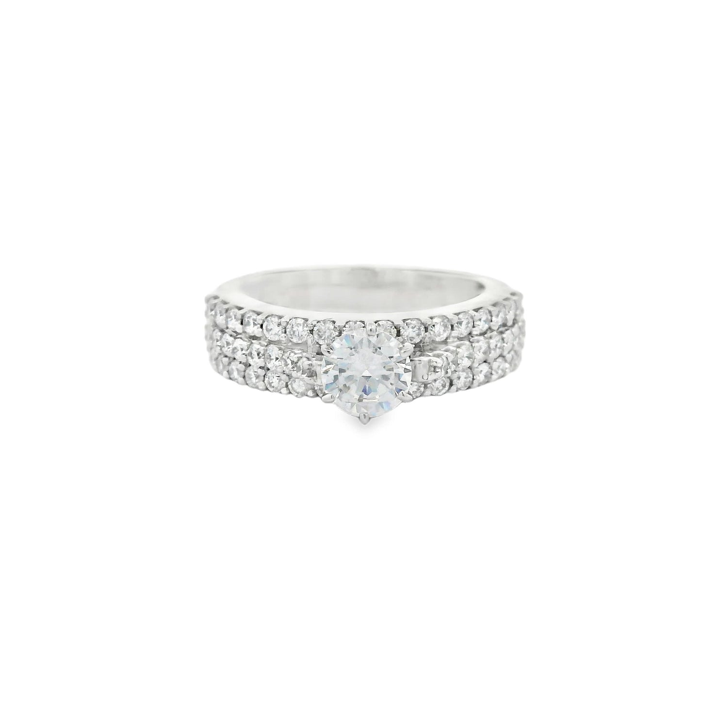 Brilliant Round-Cut Diamond Ring with three rows small diamonds (0.79 Carat)