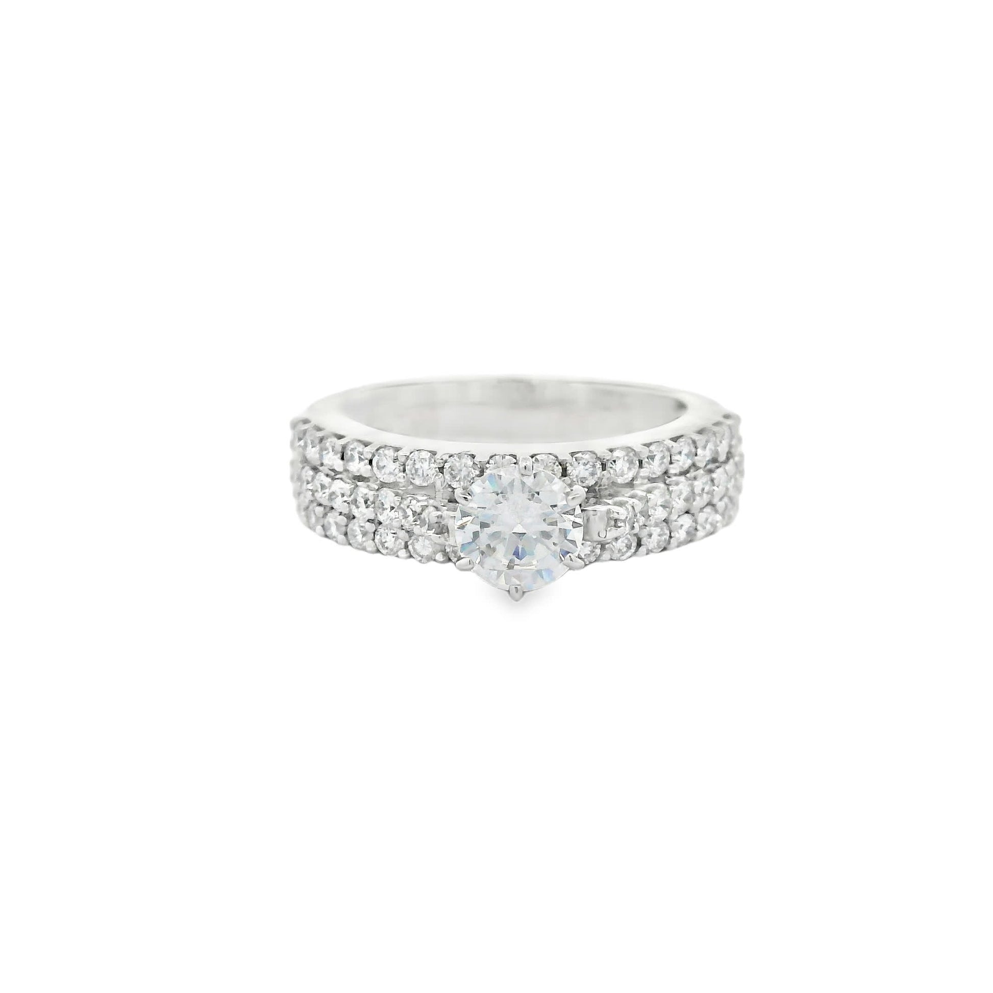 Brilliant Round-Cut Diamond Ring with three rows small diamonds (0.79 Carat)