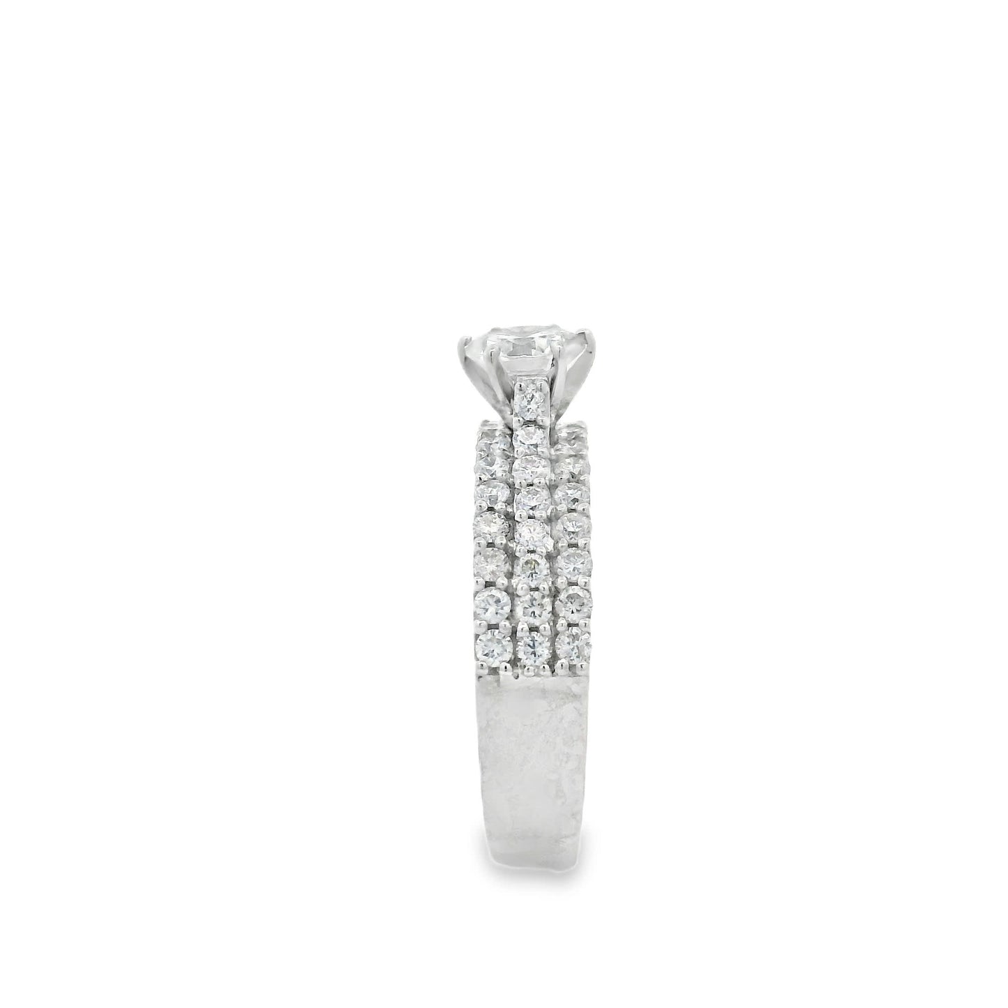 Brilliant Round-Cut Diamond Ring with three rows small diamonds (0.79 Carat)