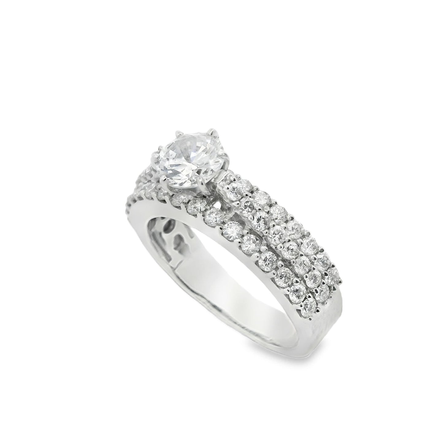 Brilliant Round-Cut Diamond Ring with three rows small diamonds (0.79 Carat)