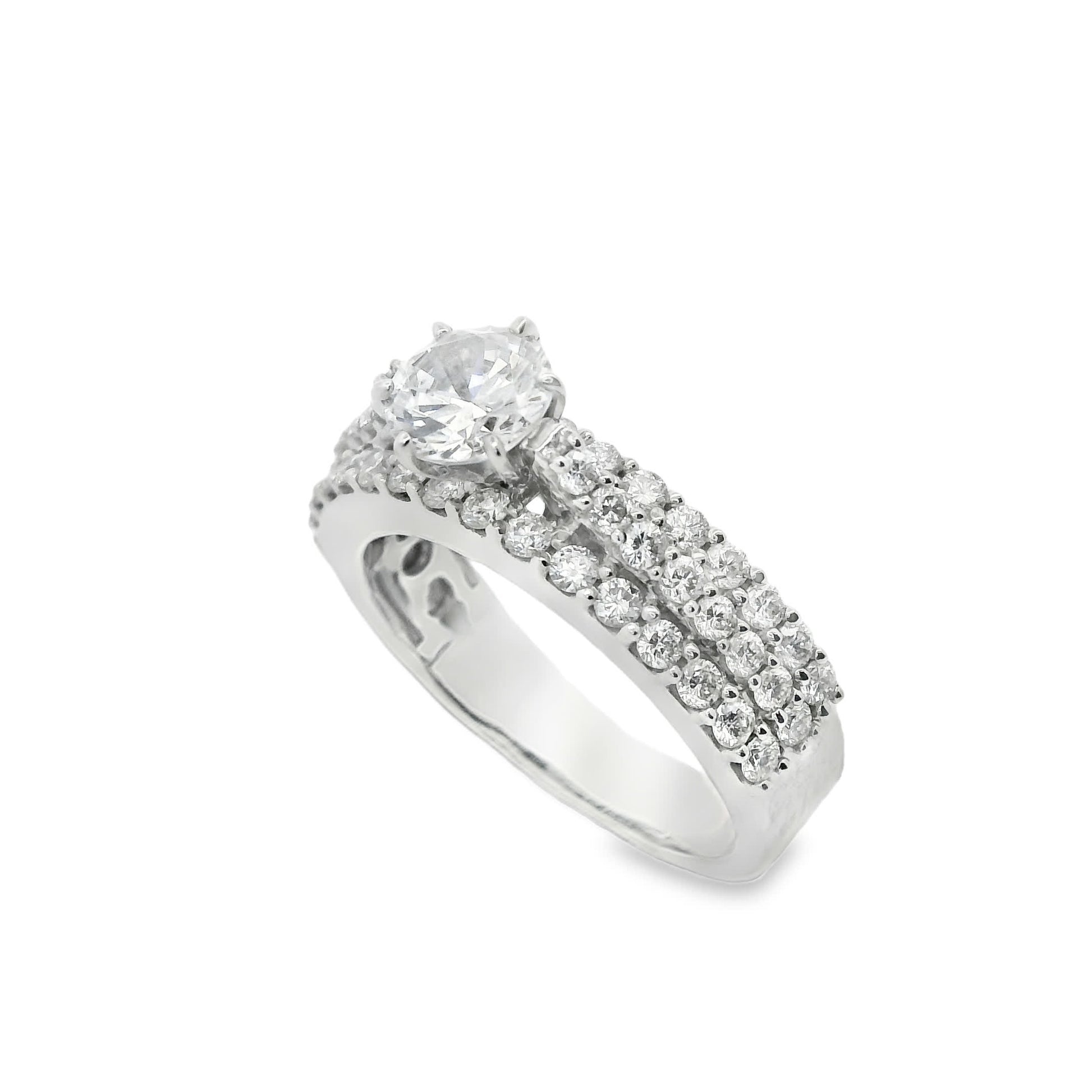 Brilliant Round-Cut Diamond Ring with three rows small diamonds (0.79 Carat)