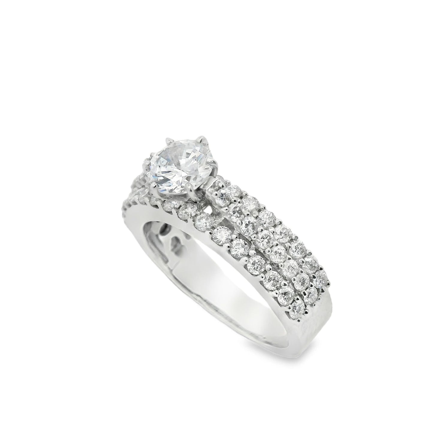 Brilliant Round-Cut Diamond Ring with three rows small diamonds (0.79 Carat)