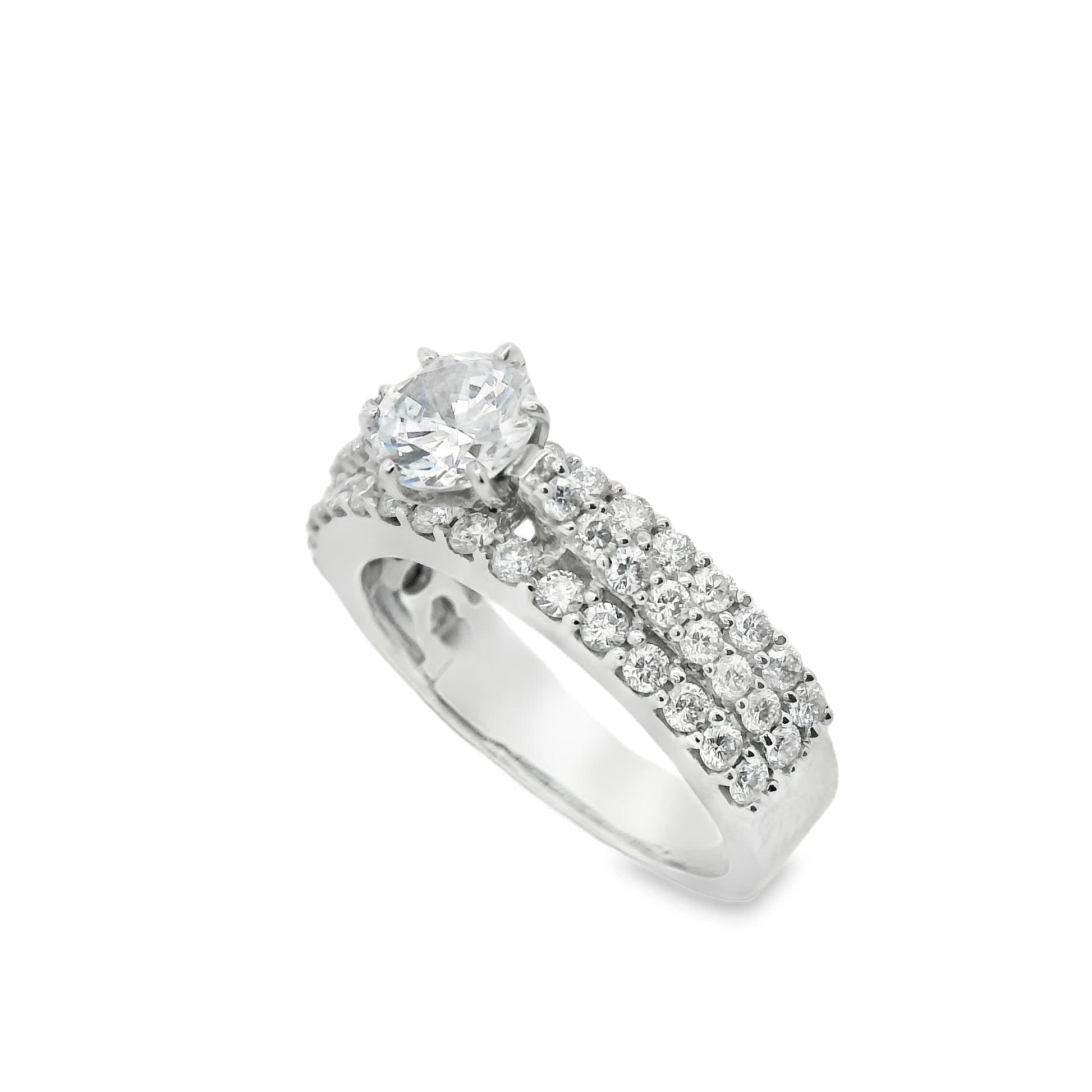 Brilliant Round-Cut Diamond Ring with three rows small diamonds (0.79 Carat)