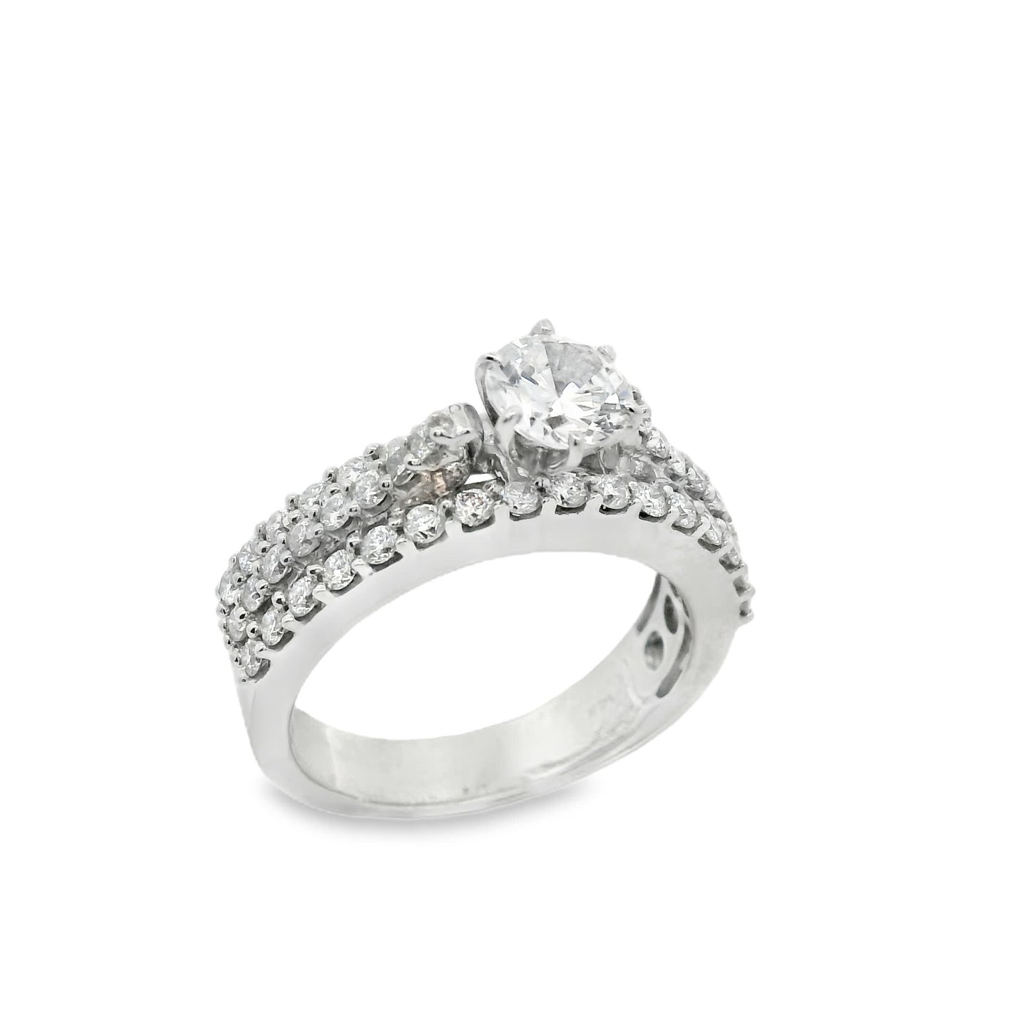Brilliant Round-Cut Diamond Ring with three rows small diamonds (0.79 Carat)