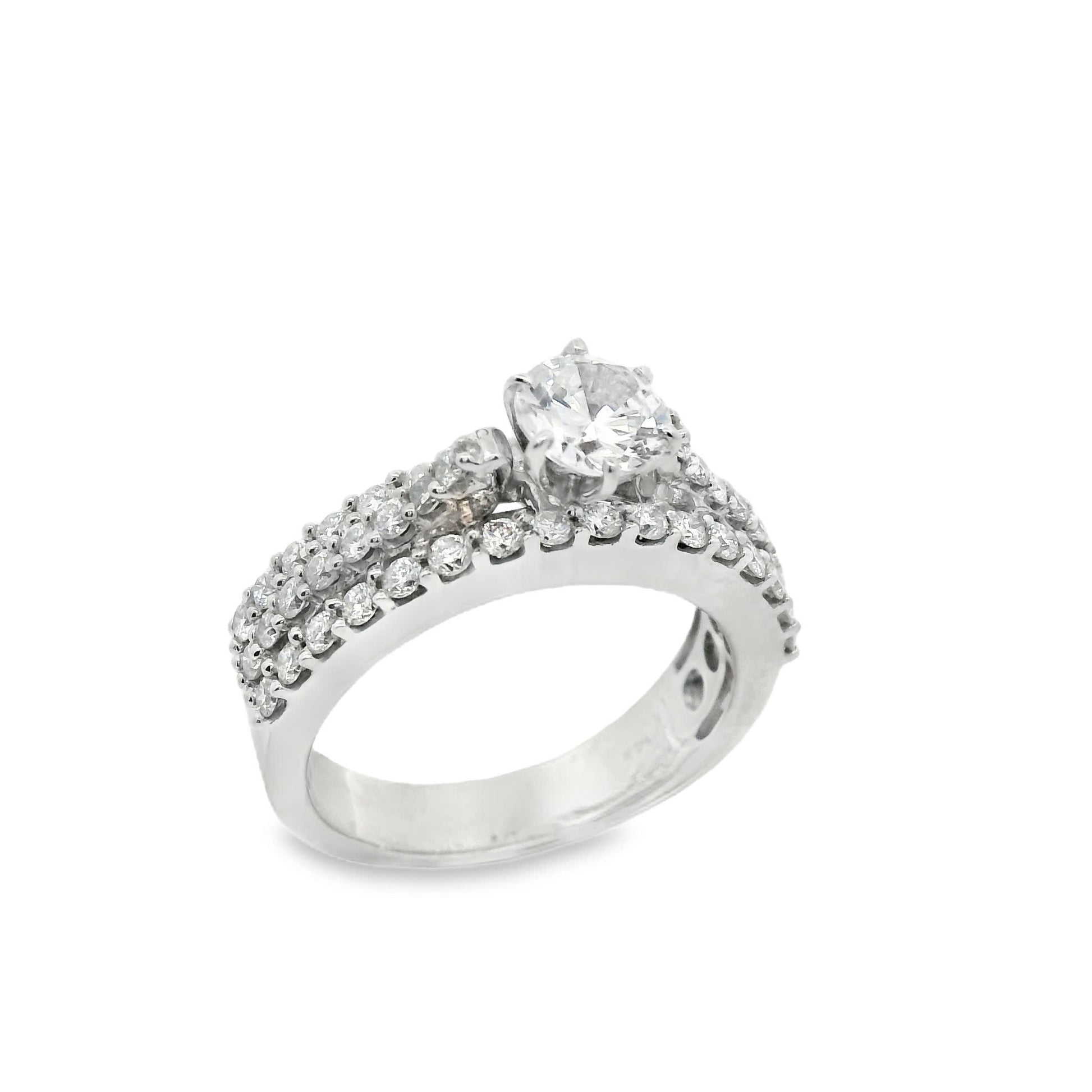 Brilliant Round-Cut Diamond Ring with three rows small diamonds (0.79 Carat)