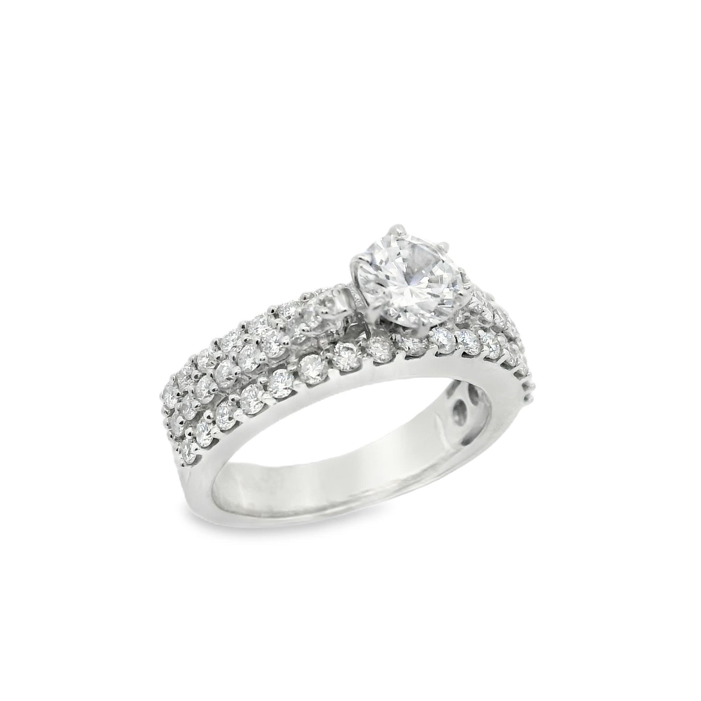 Brilliant Round-Cut Diamond Ring with three rows small diamonds (0.79 Carat)