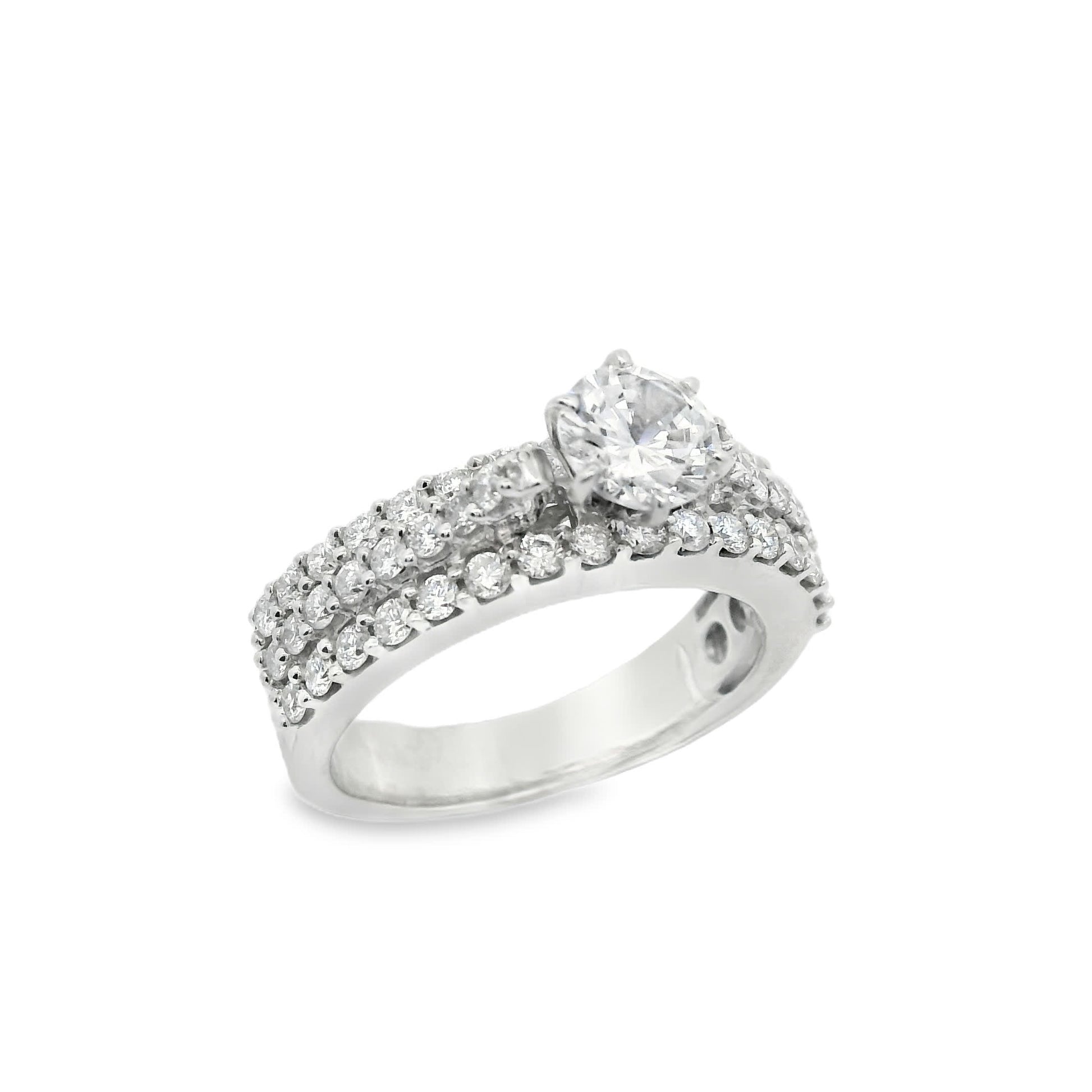 Brilliant Round-Cut Diamond Ring with three rows small diamonds (0.79 Carat)