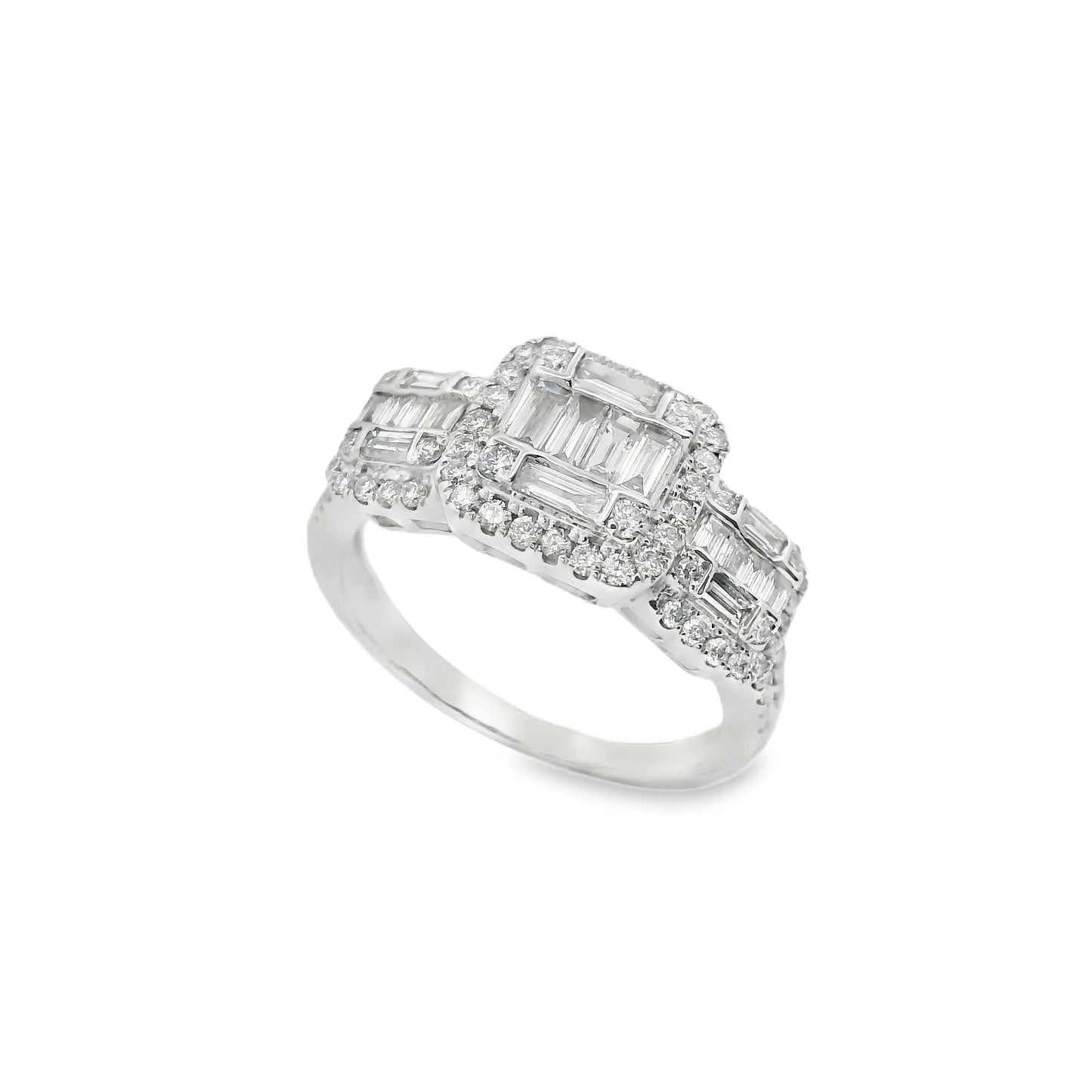 0.95Ct Round/Baguette Diamond 14K White Gold Ring