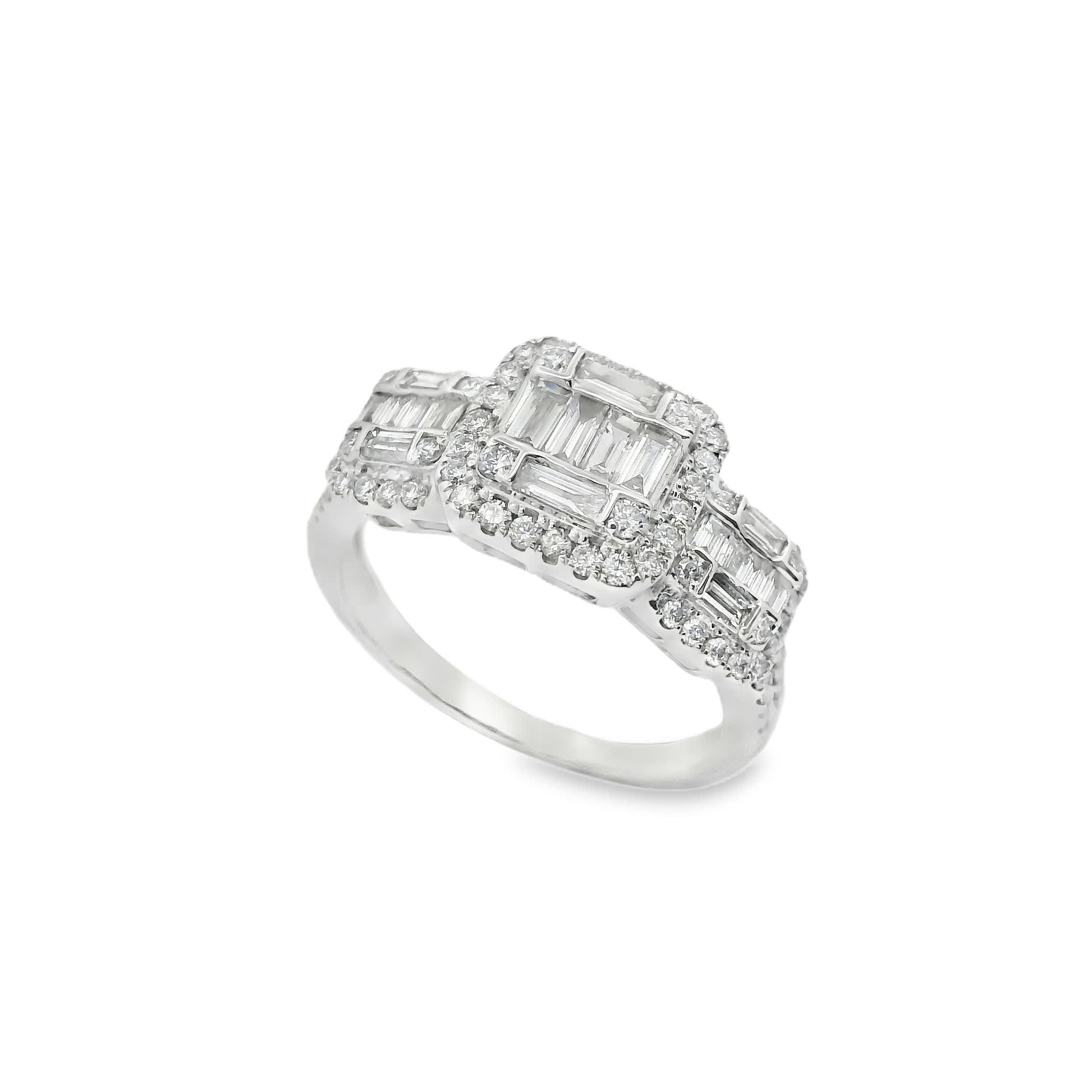 0.95Ct Round/Baguette Diamond 14K White Gold Ring