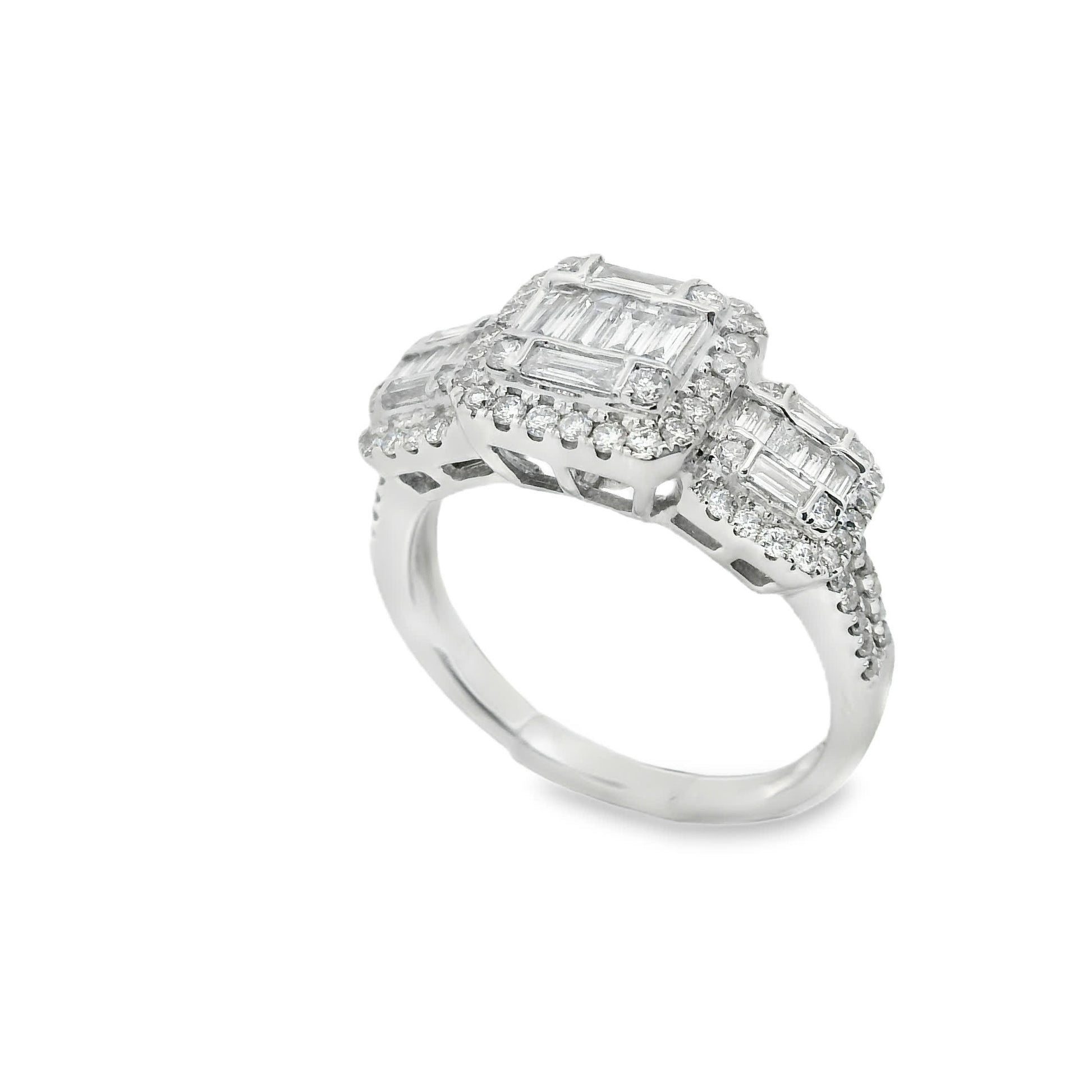 0.95Ct Round/Baguette Diamond 14K White Gold Ring
