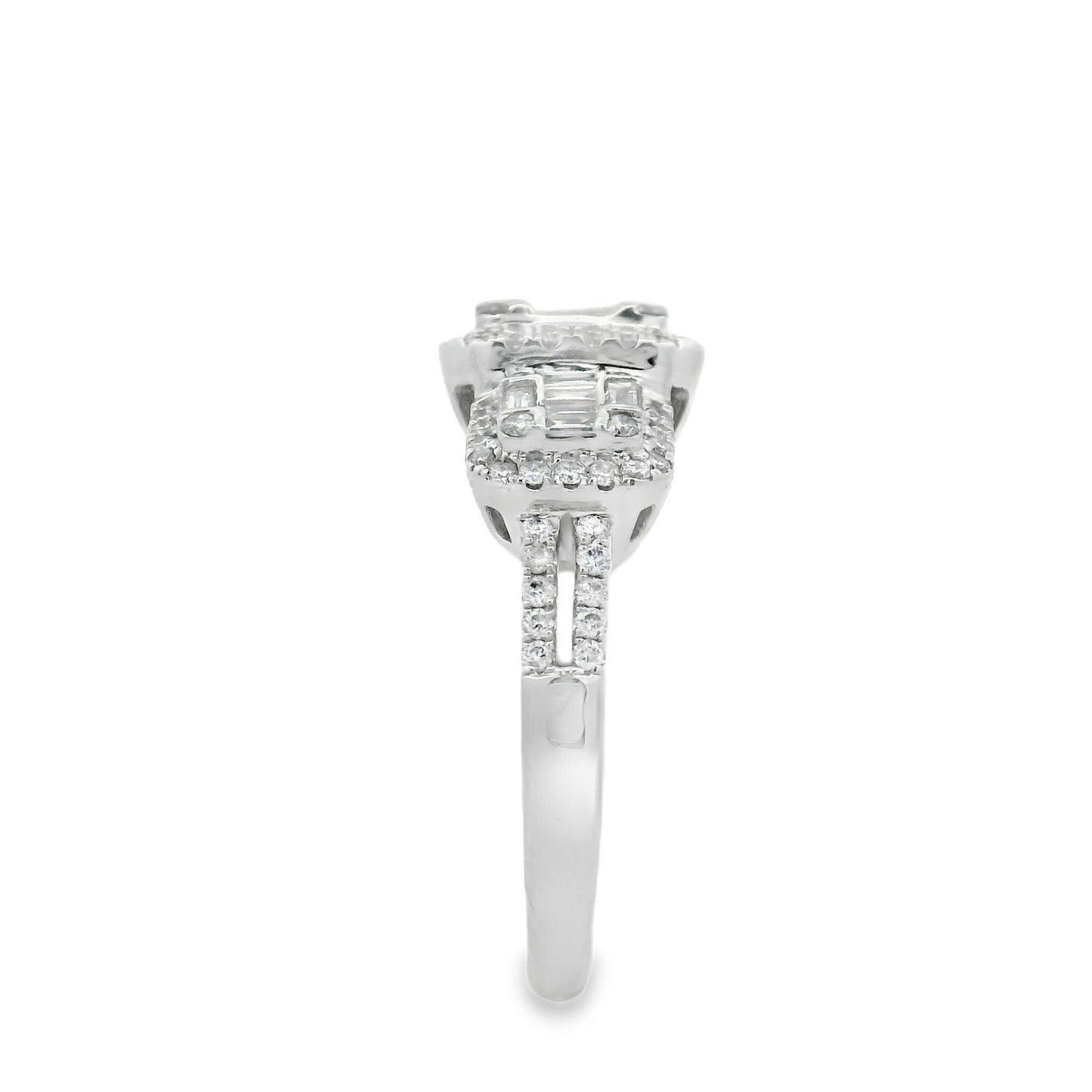 0.95Ct Round/Baguette Diamond 14K White Gold Ring