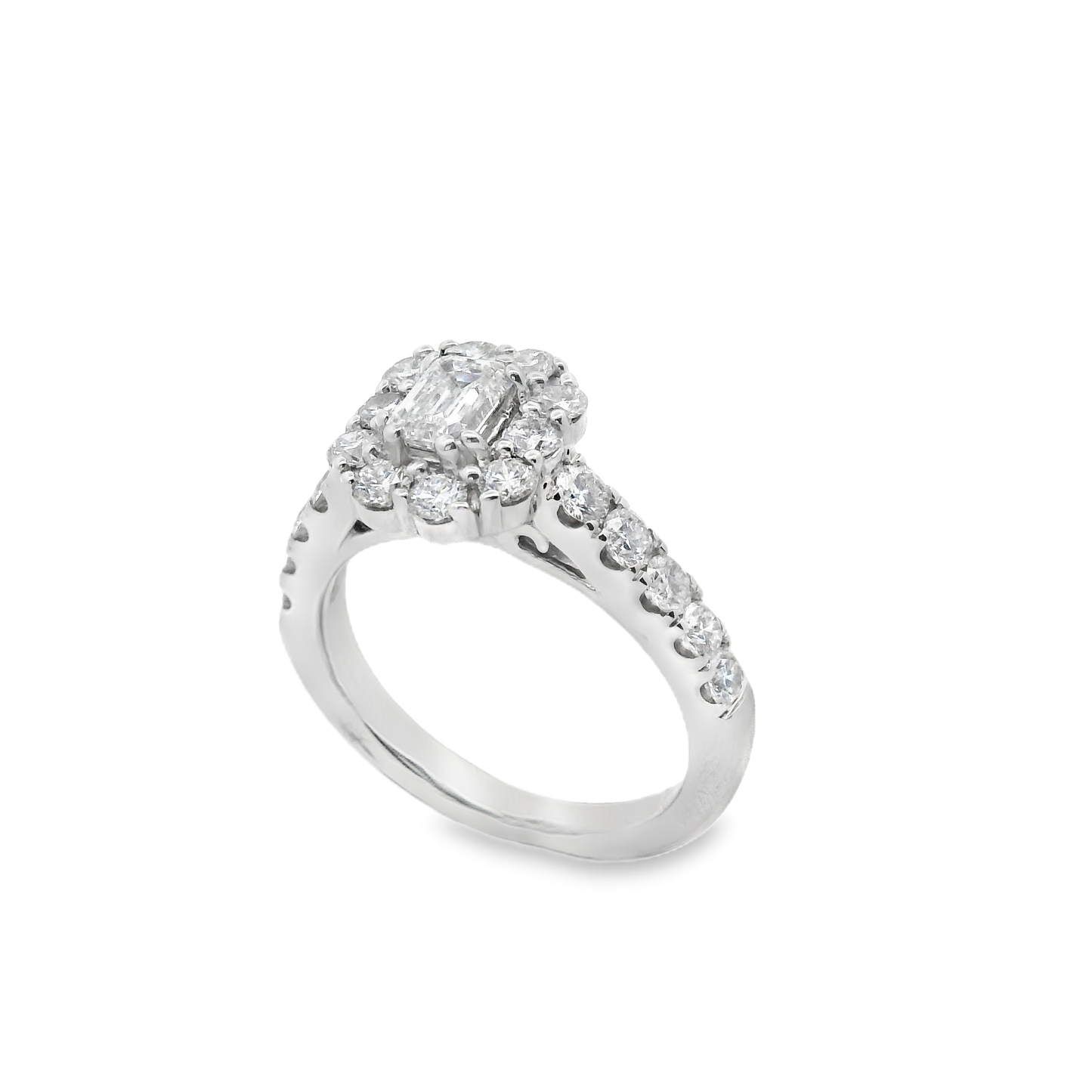 1.85ct Halo Emerald Engagement Ring in 18K Gold