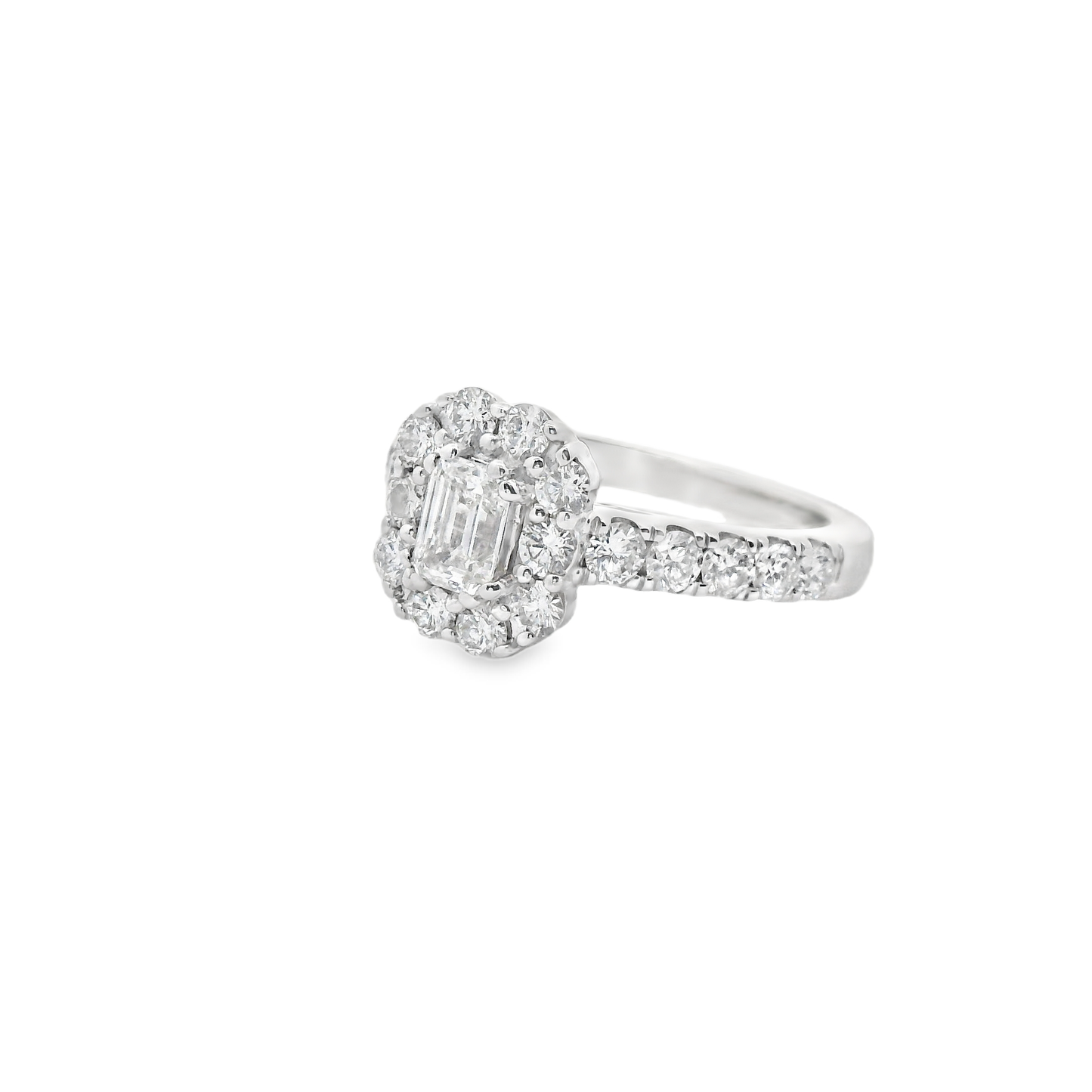 1.85ct Halo Emerald Engagement Ring in 18K Gold