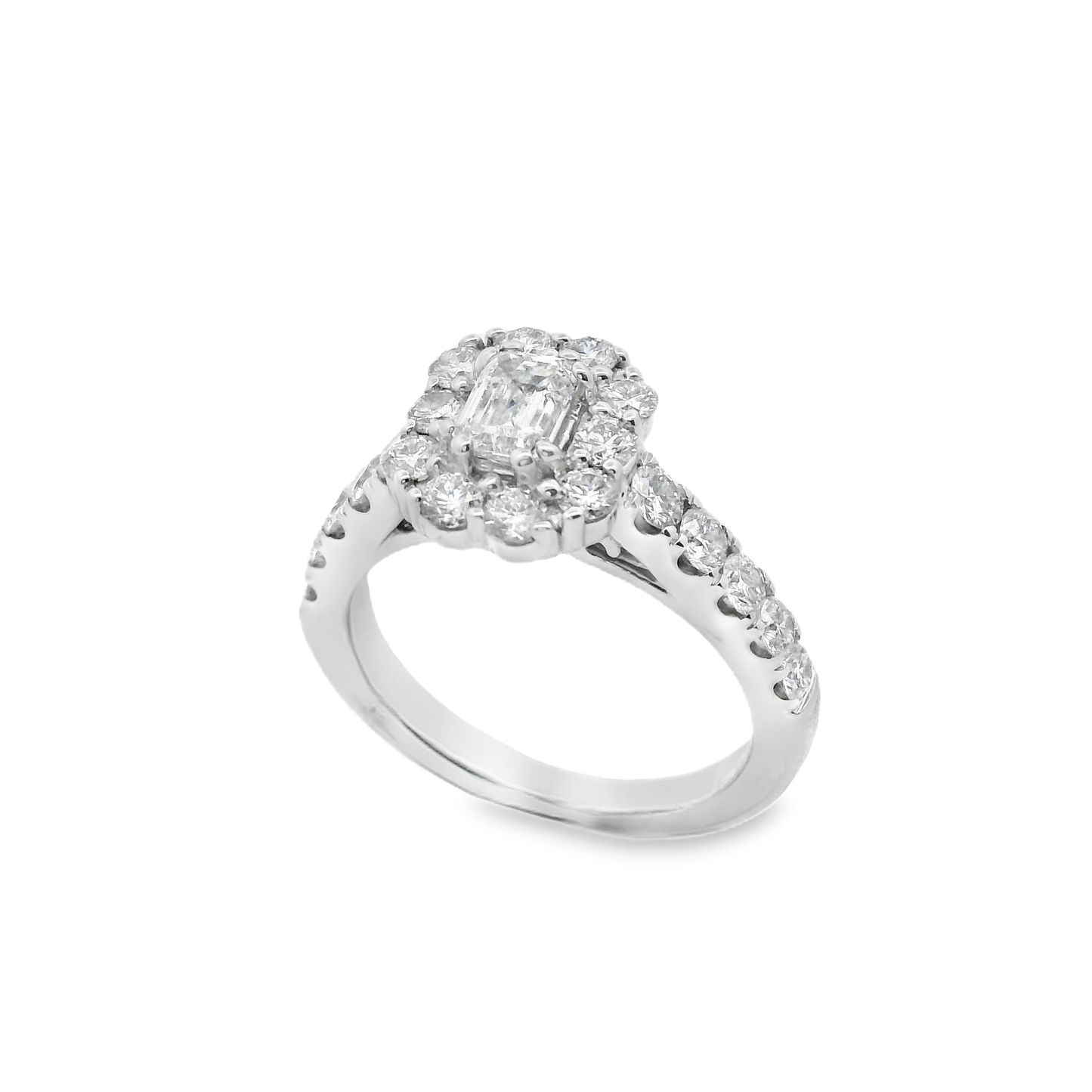 1.85ct Halo Emerald Engagement Ring in 18K Gold