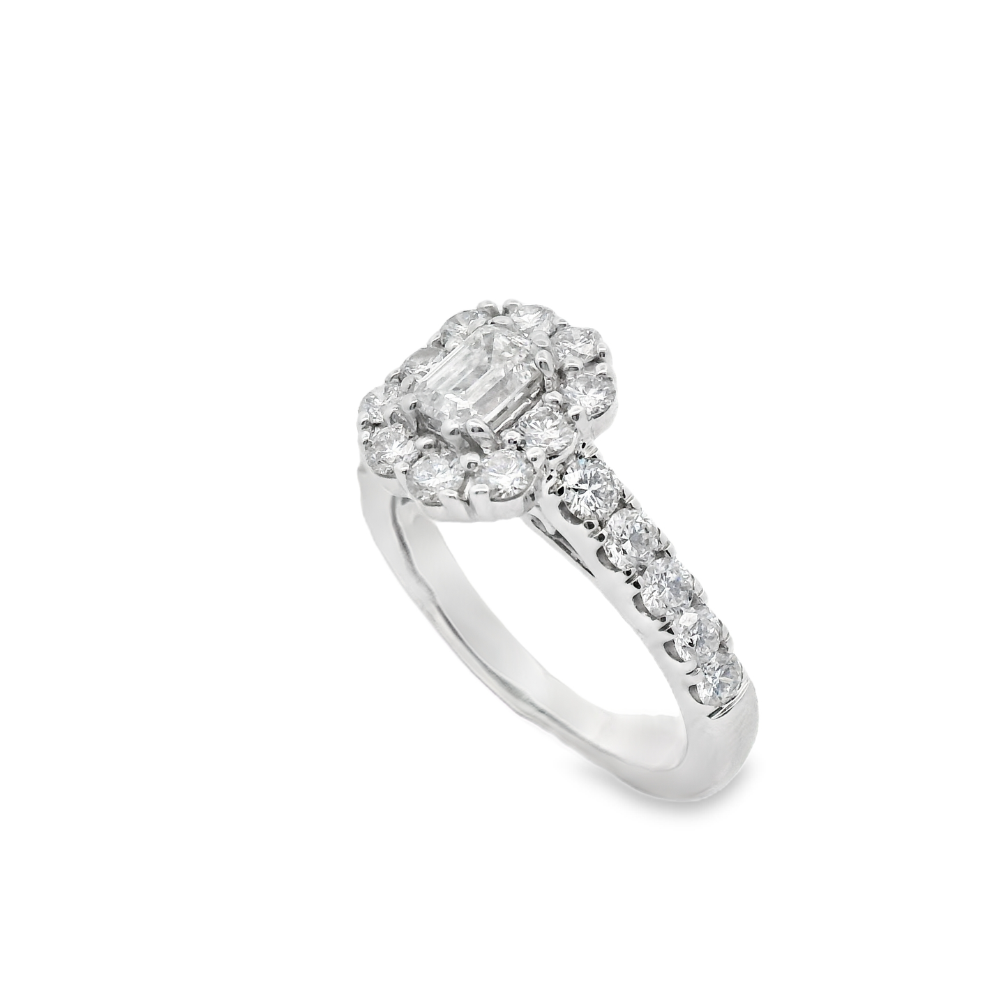1.85ct Halo Emerald Engagement Ring in 18K Gold