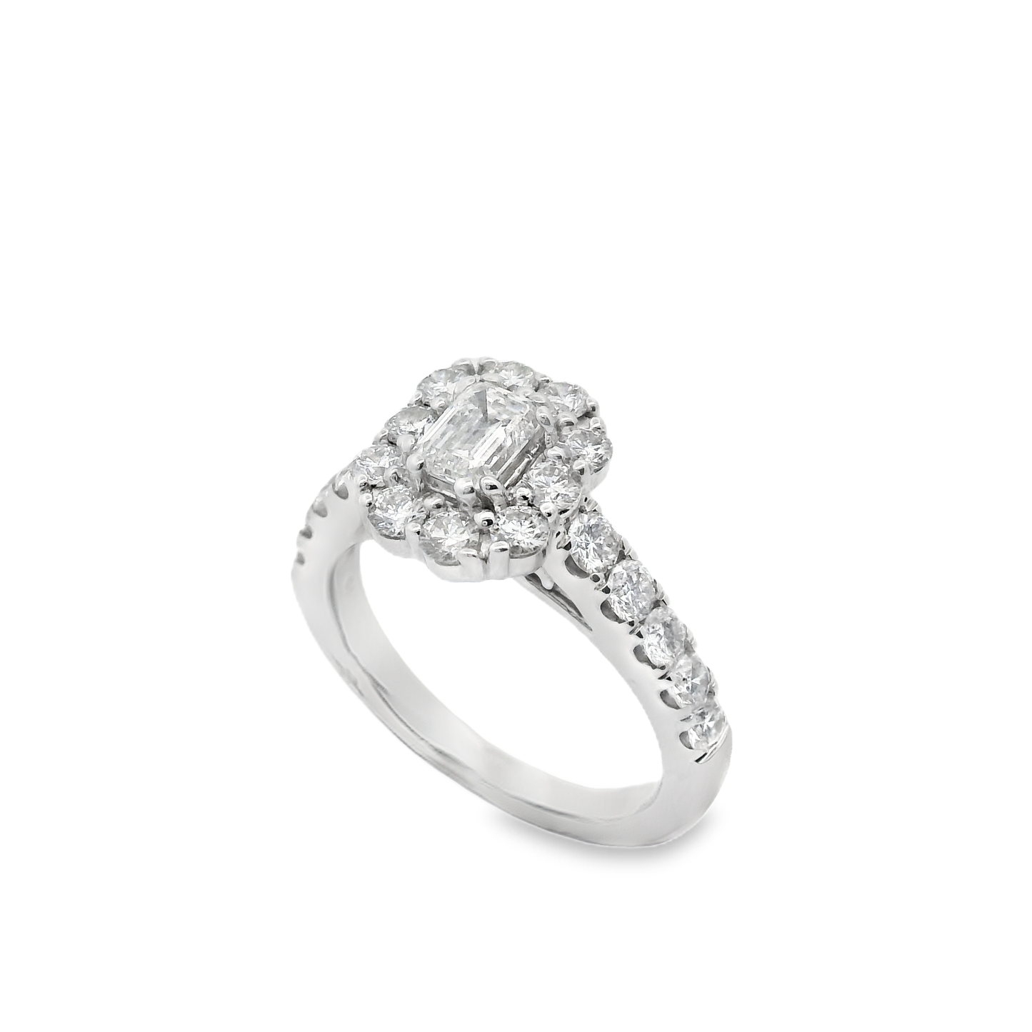 1.85ct Halo Emerald Engagement Ring in 18K Gold