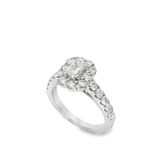 1.85ct Halo Emerald Engagement Ring in 18K Gold
