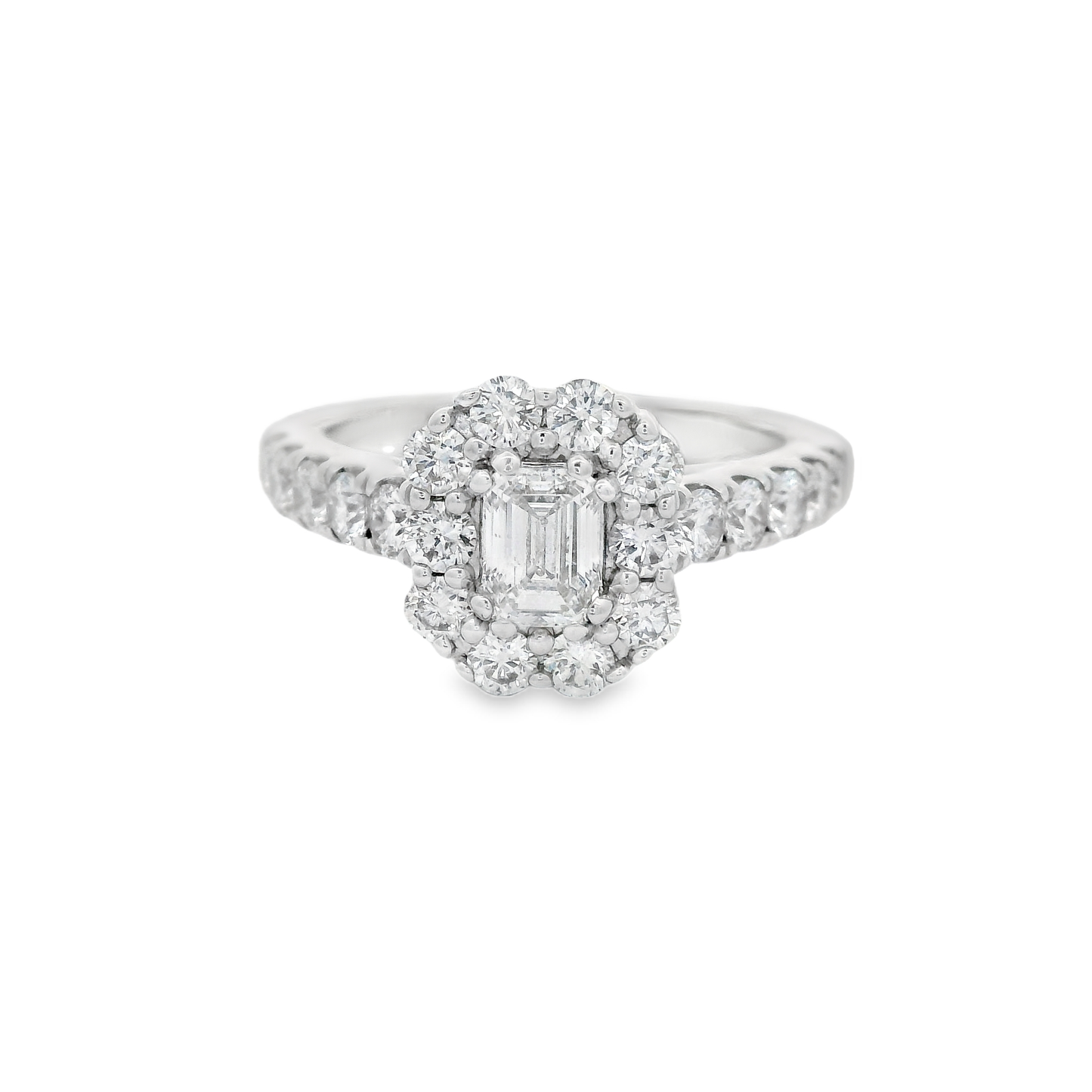 1.85ct Halo Emerald Engagement Ring in 18K Gold