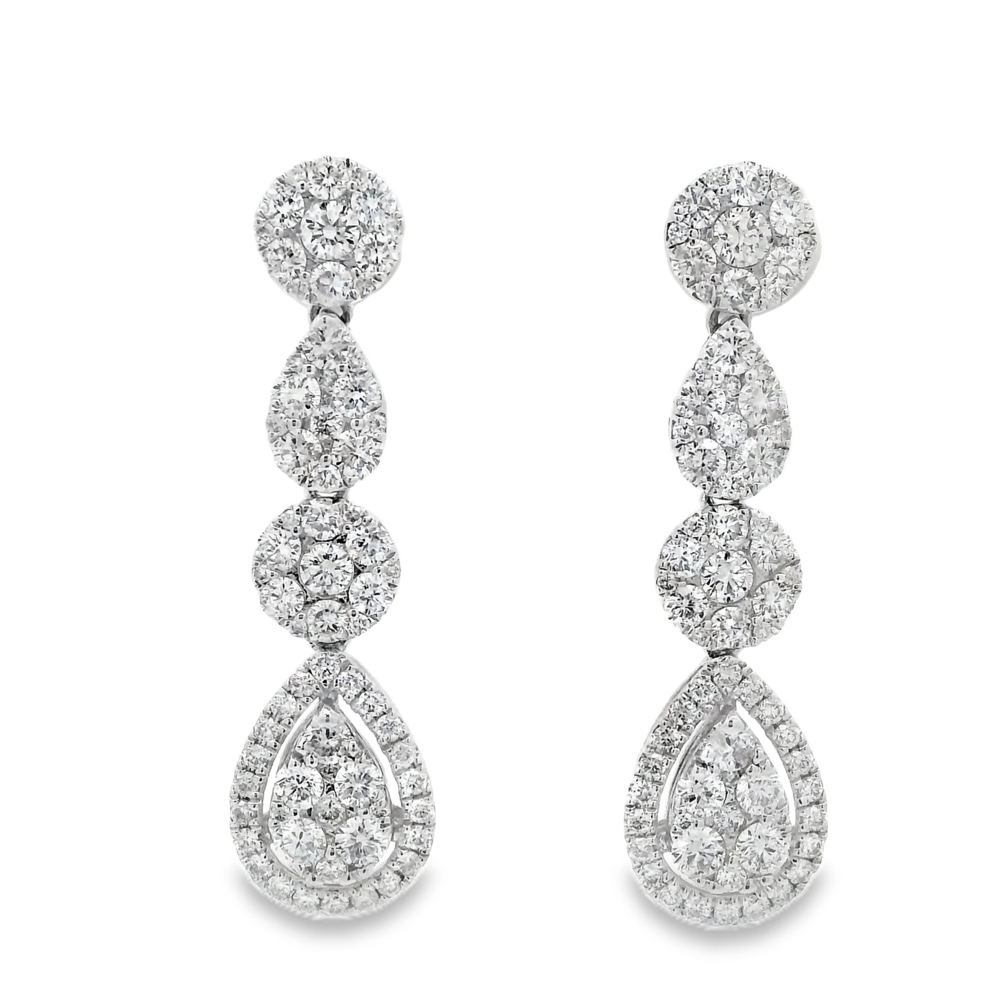 2.52ct Cluster Diamond Drop Earrings in 14K White Gold