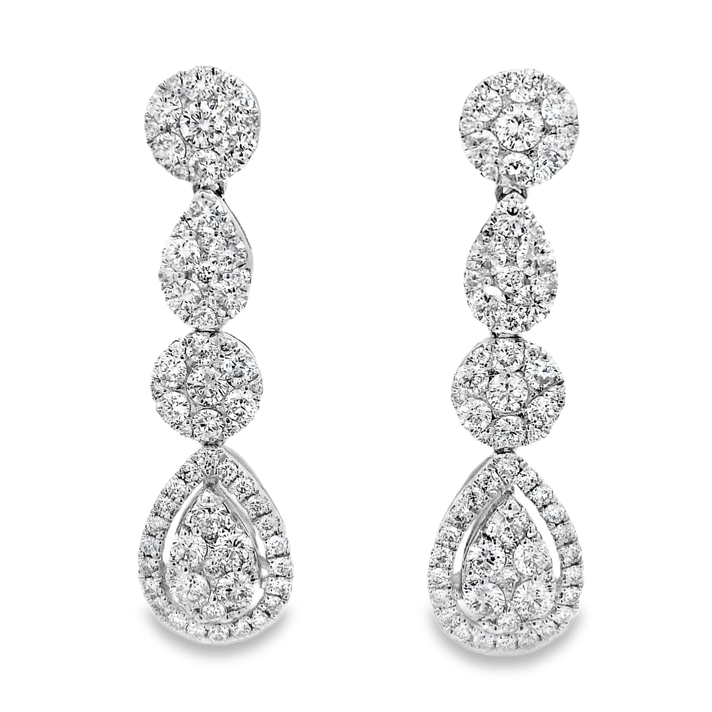 2.52ct Cluster Diamond Drop Earrings in 14K White Gold