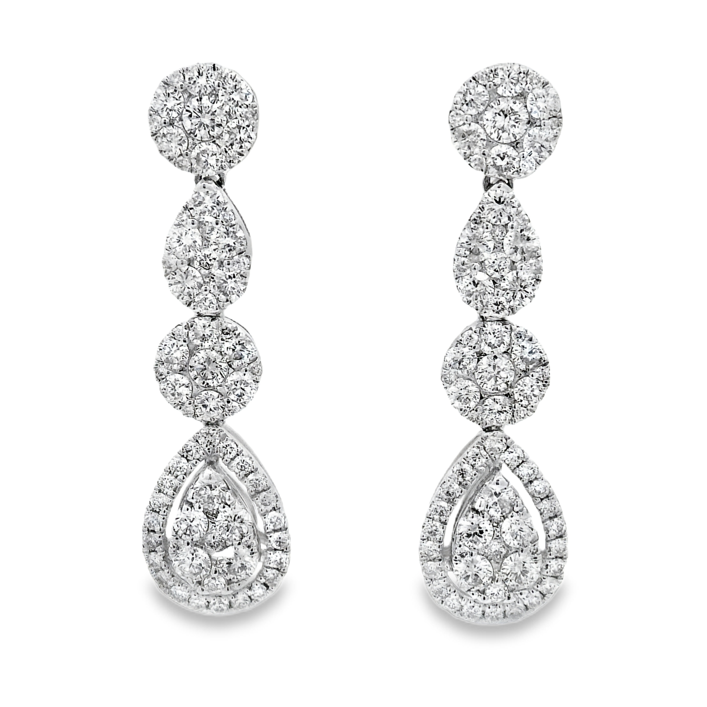 2.52ct Cluster Diamond Drop Earrings in 14K White Gold