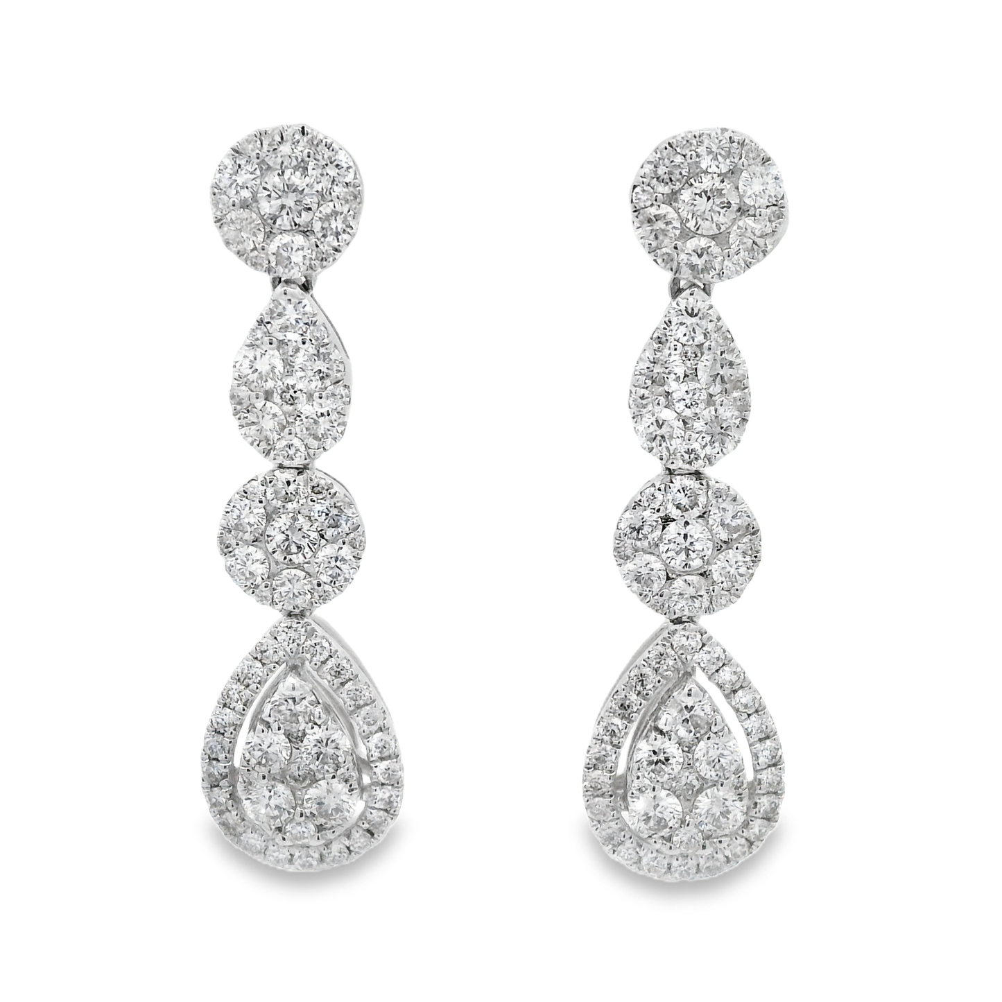 2.52ct Cluster Diamond Drop Earrings in 14K White Gold