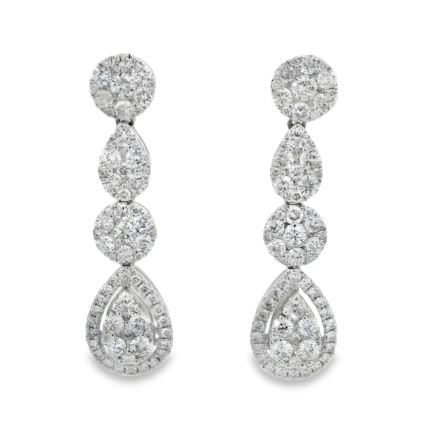 2.52ct Cluster Diamond Drop Earrings in 14K White Gold