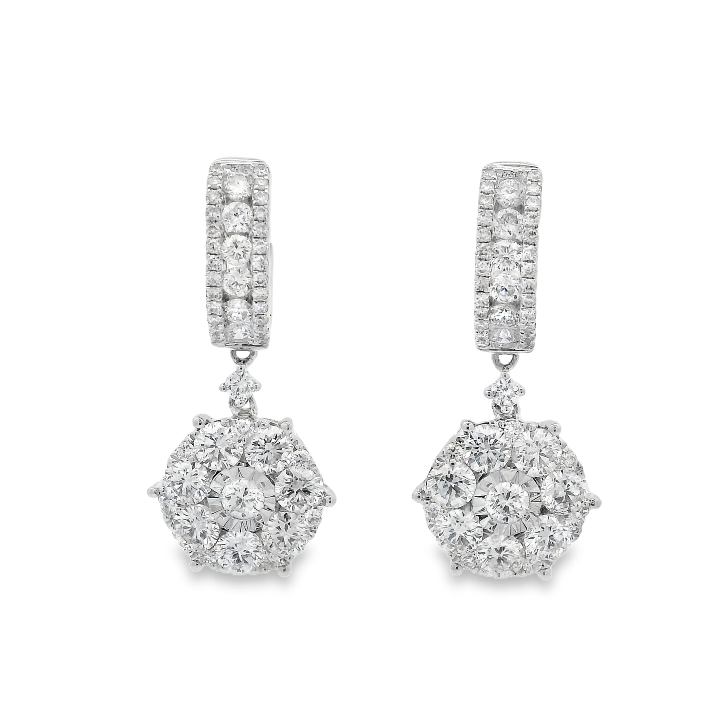 2.63ct Diamond Drop Earrings in 14K White Gold